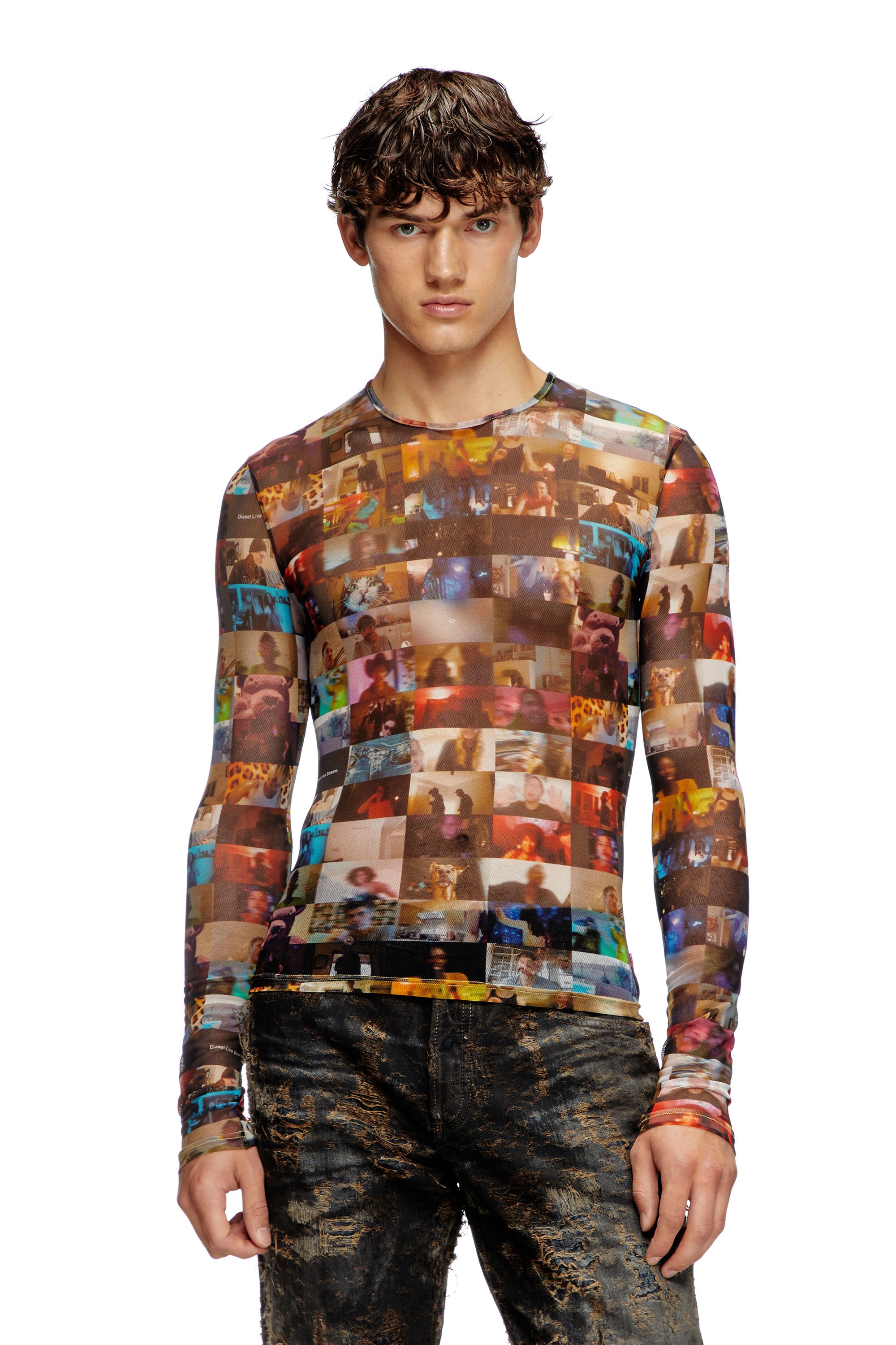 Diesel - T-LIXY, Top de tul elástico con estampado Livestream Hombre in Multicolor - 1