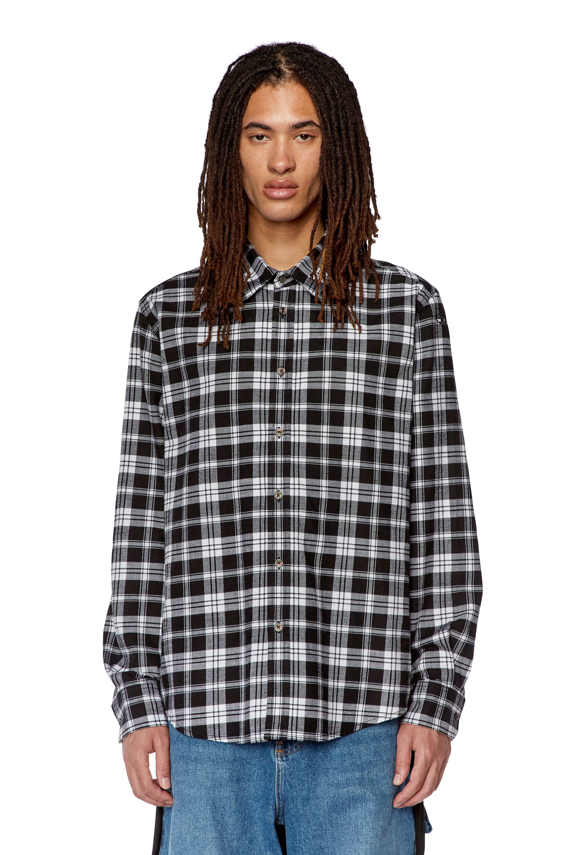 Diesel - S-UMBE-CHECK-NW, Man's Shirt in checked flannel in Black/White - 4