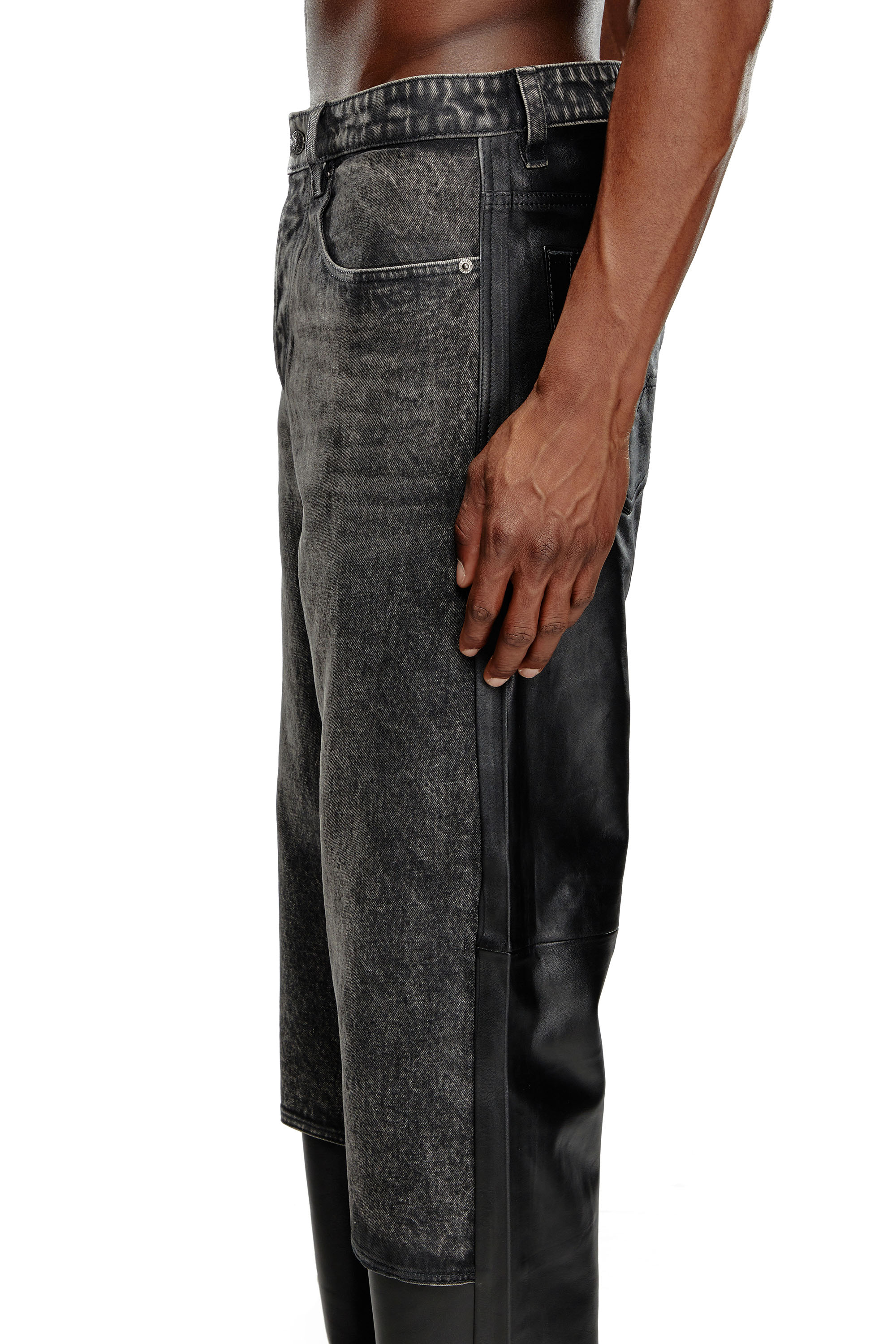 Diesel - P-BRETCH, Man's Leather and denim pants in Black - 4