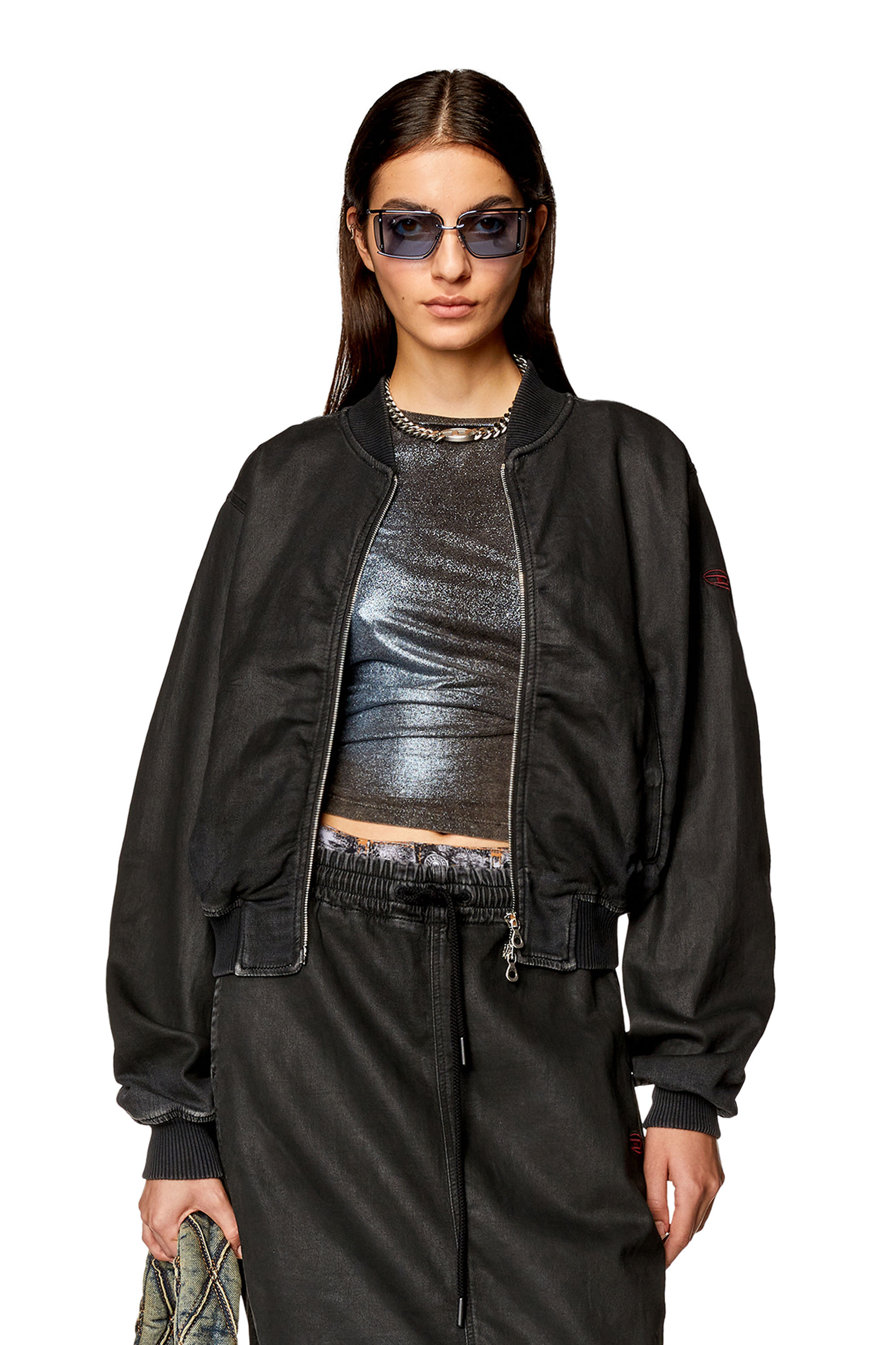 Diesel - DE-KIDDO JOGG, Woman's Bomber jacket in coated denim in Black - 1