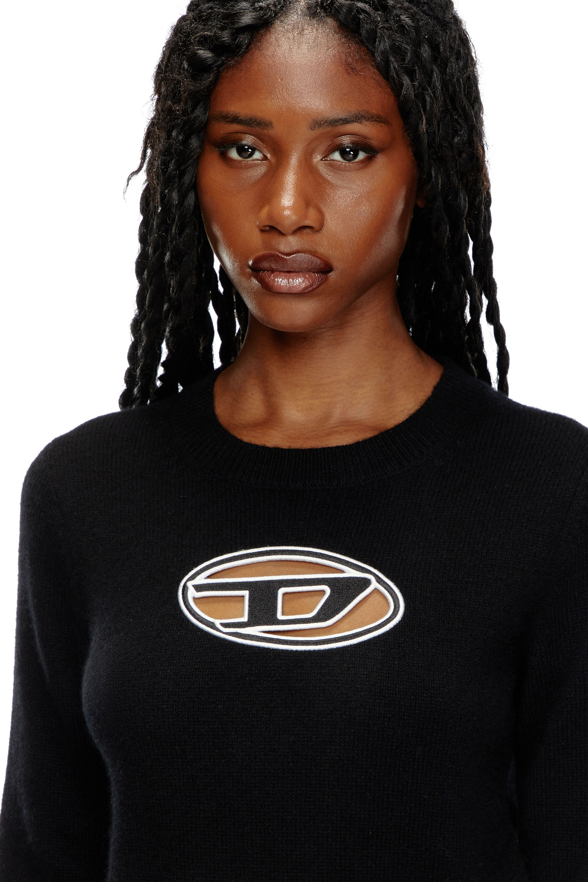 Diesel - M-AREESA, Woman's Jumper with embroidered cut-out logo in Black - 4