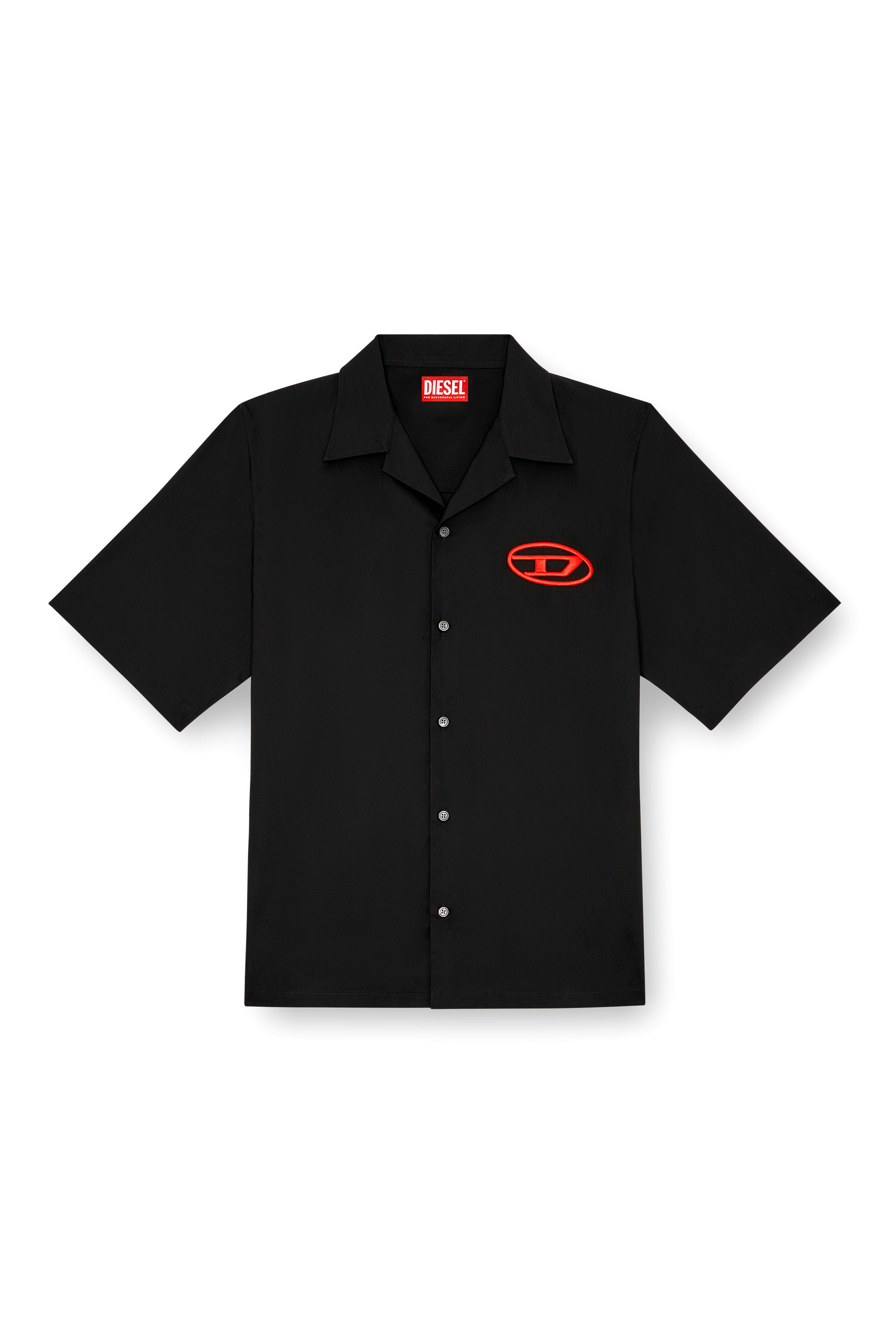 Diesel - S-MAC-C, Man's Bowling shirt with logo embroidery in Black - 4