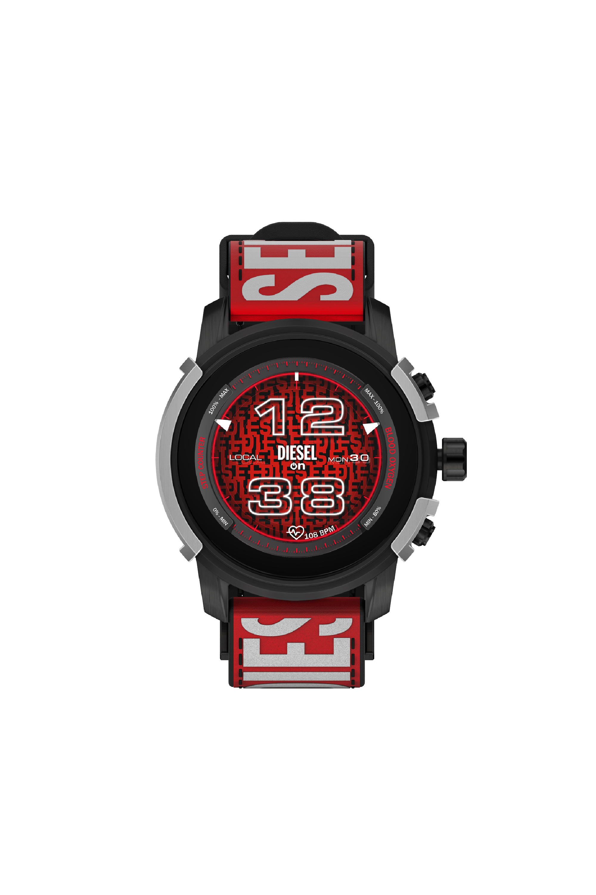 Diesel - DZT2041V, Man's Griffed nylon and silicone smartwatch in Black/Red - 1