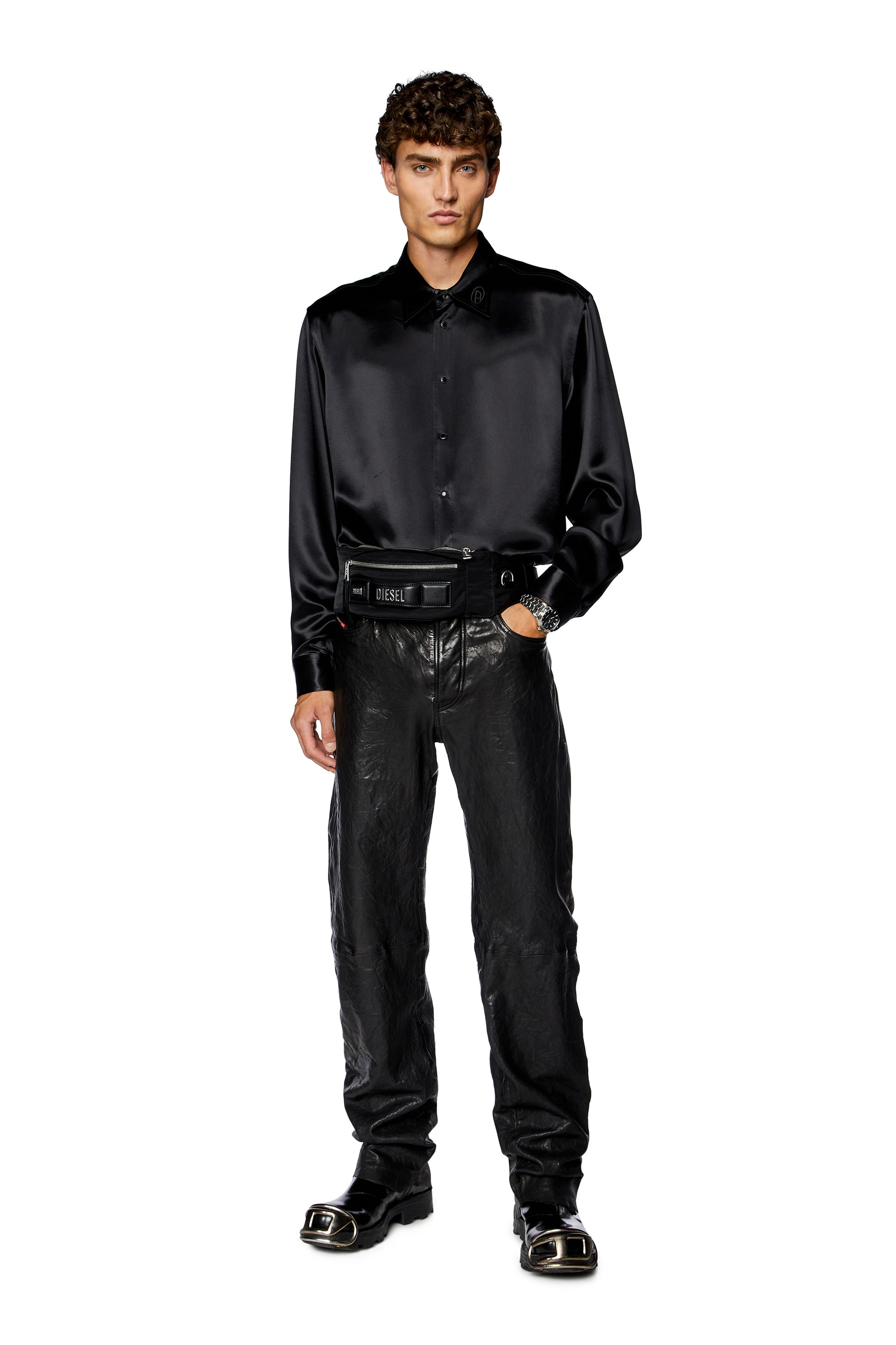 Diesel - P-MACS-LTH, Man's Textured waxed-leather pants in Black - 4