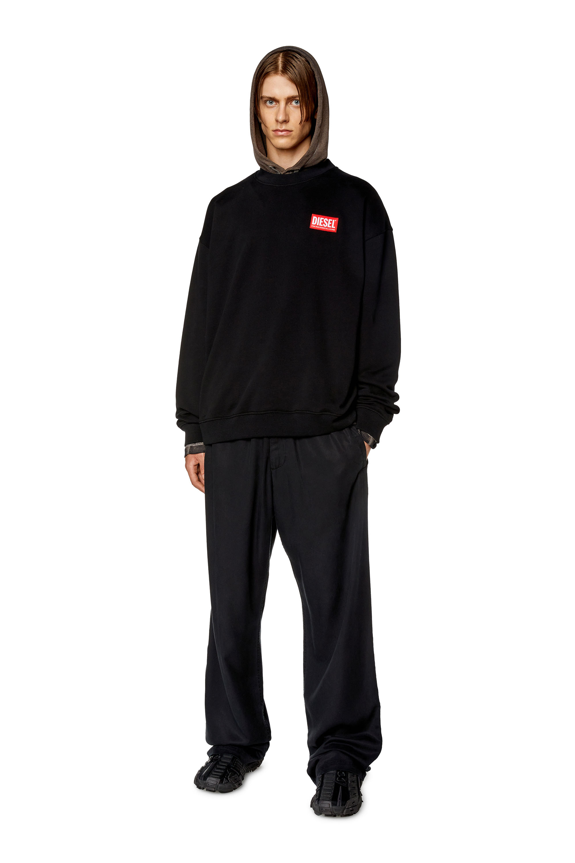 Diesel - S-NLABEL-L1, Man's Oversized sweatshirt with logo patch in Black - 2