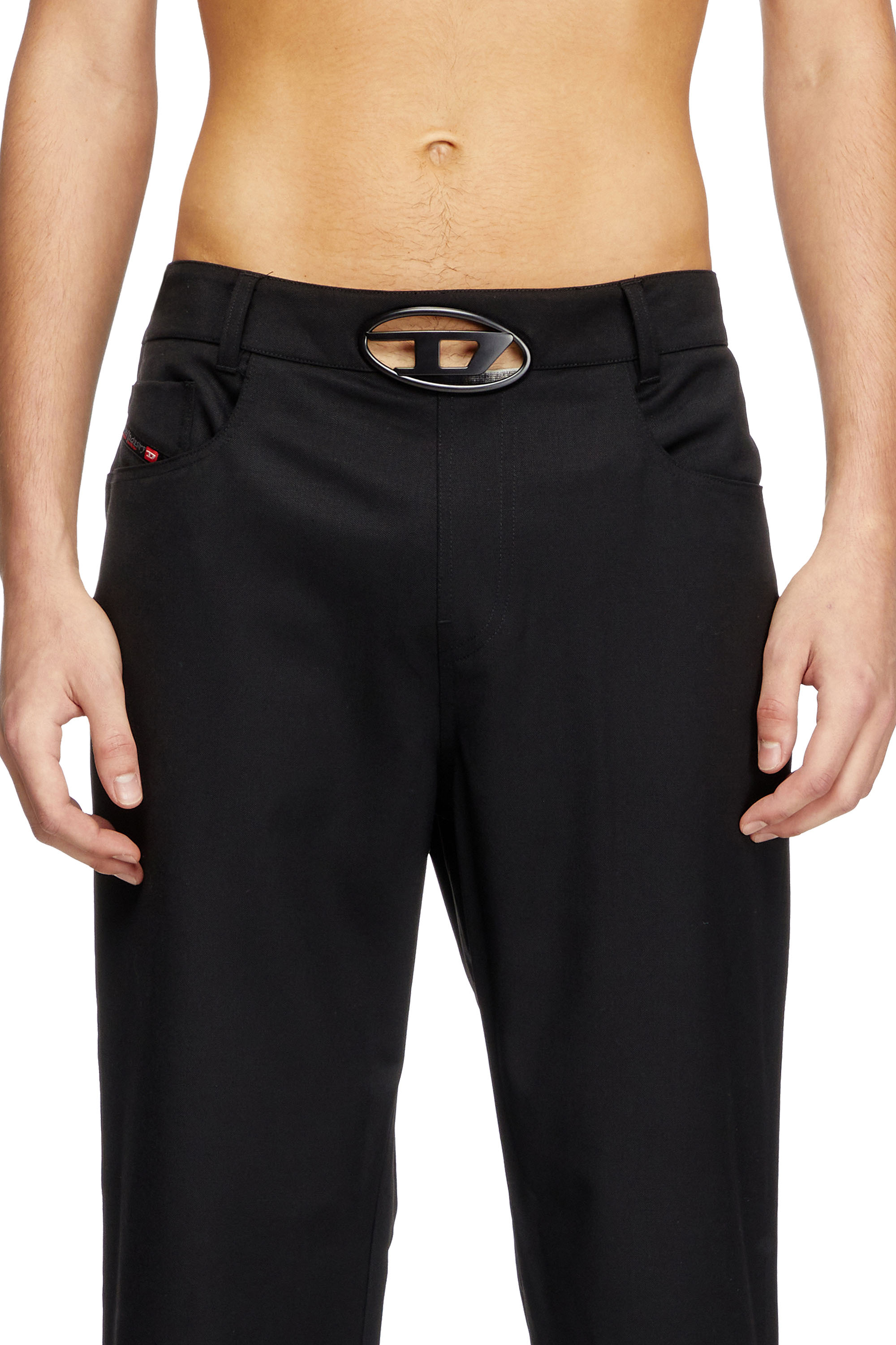 Diesel - P-DMAX, Pantalones de mezcla de lana con cintura con hebilla en forma de D Hombre in Negro - 4