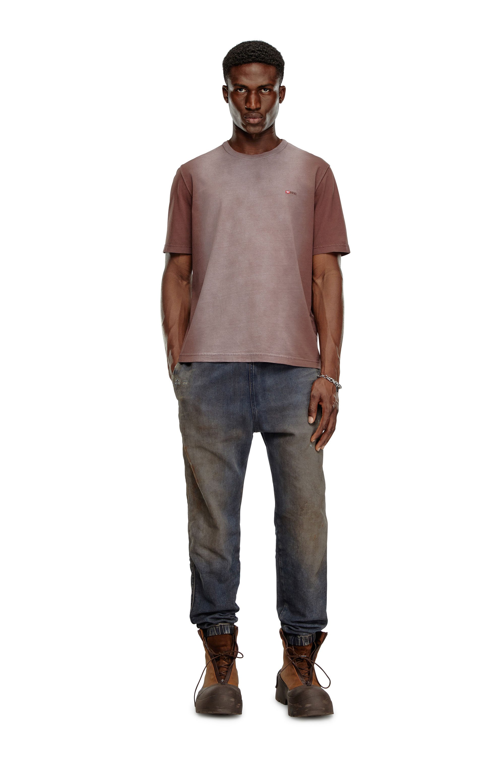 Diesel - T-ADJUST-Q2, Man's T-shirt in sprayed cotton jersey in Brown - 3