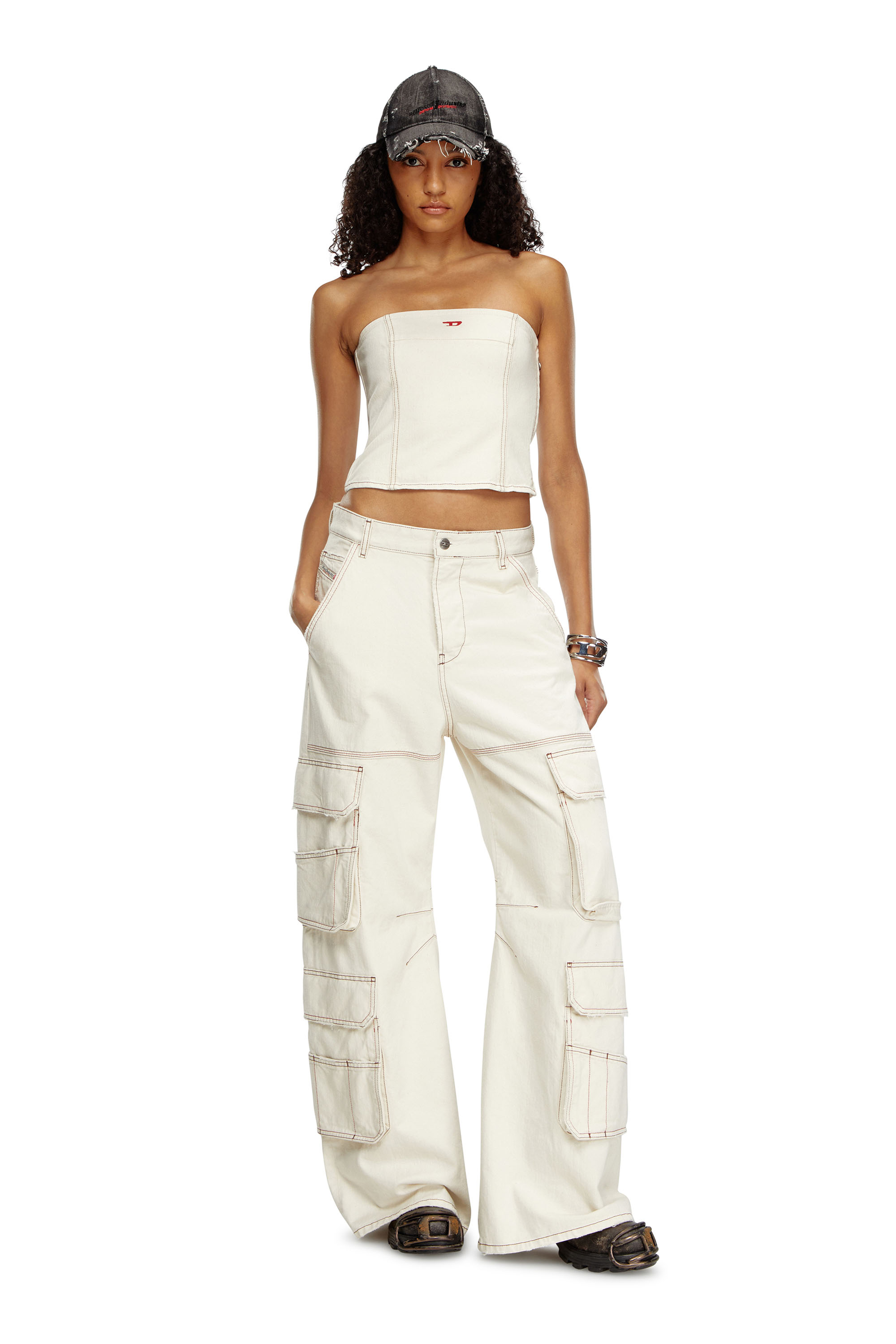 Diesel - DE-VILLE, Woman's Tube top in clean-wash denim in White - 1