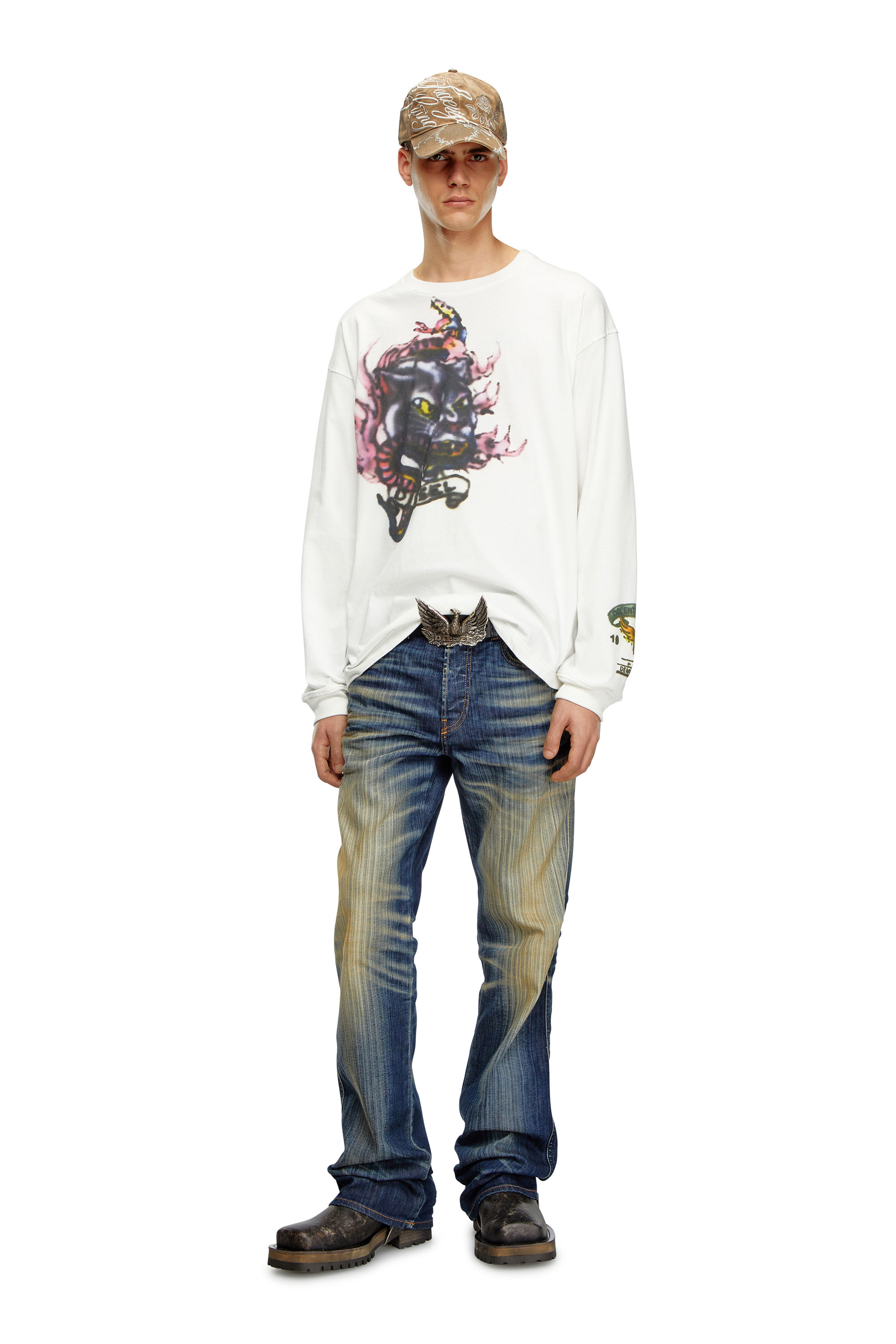 Diesel - T-BOXT-LS-Q9, Man's Long-sleeve T-shirt with blurry prints in White - 2