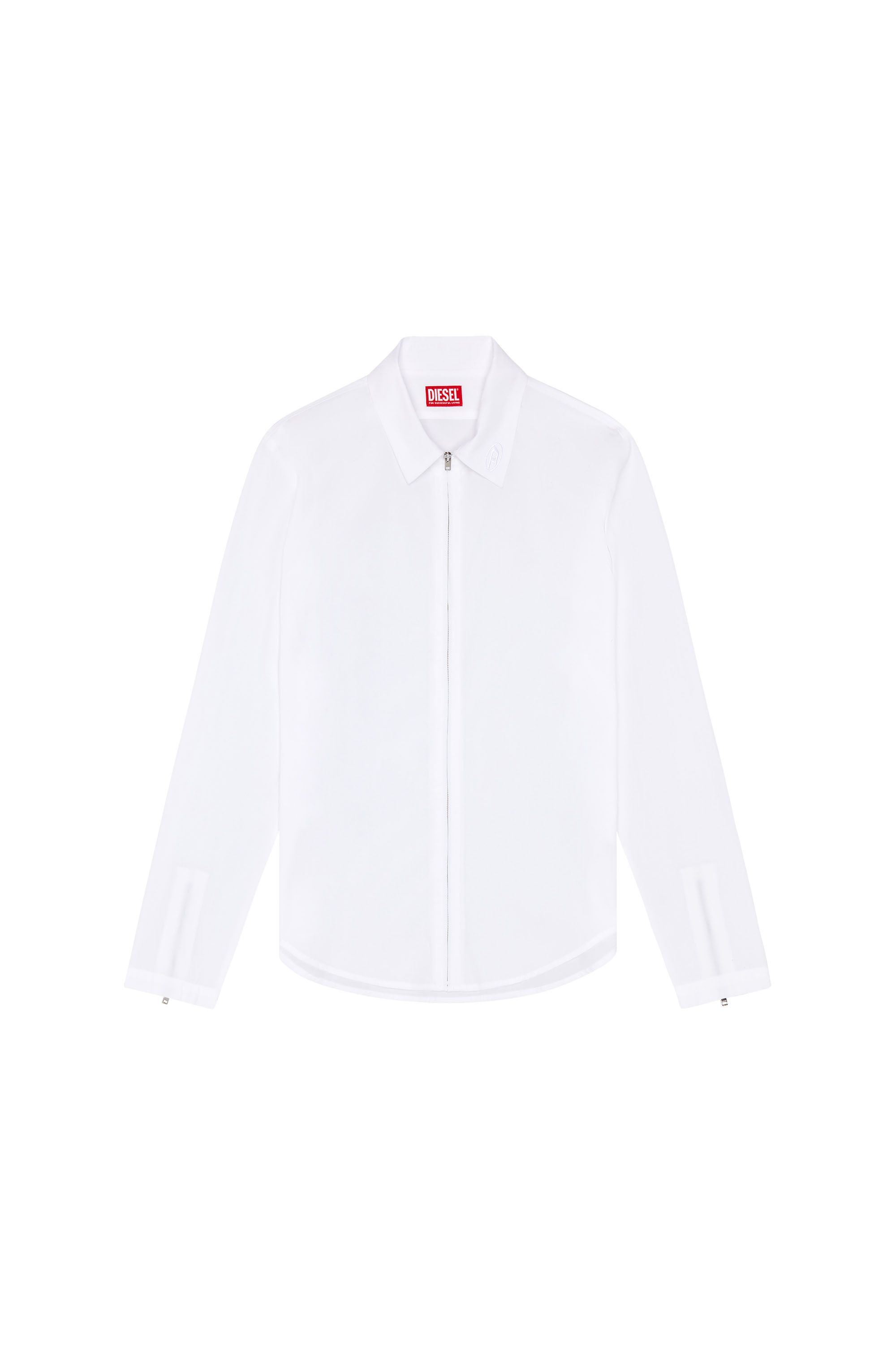 Diesel - S-STUCK, Man's Logo-embroidered zip shirt in White - 4