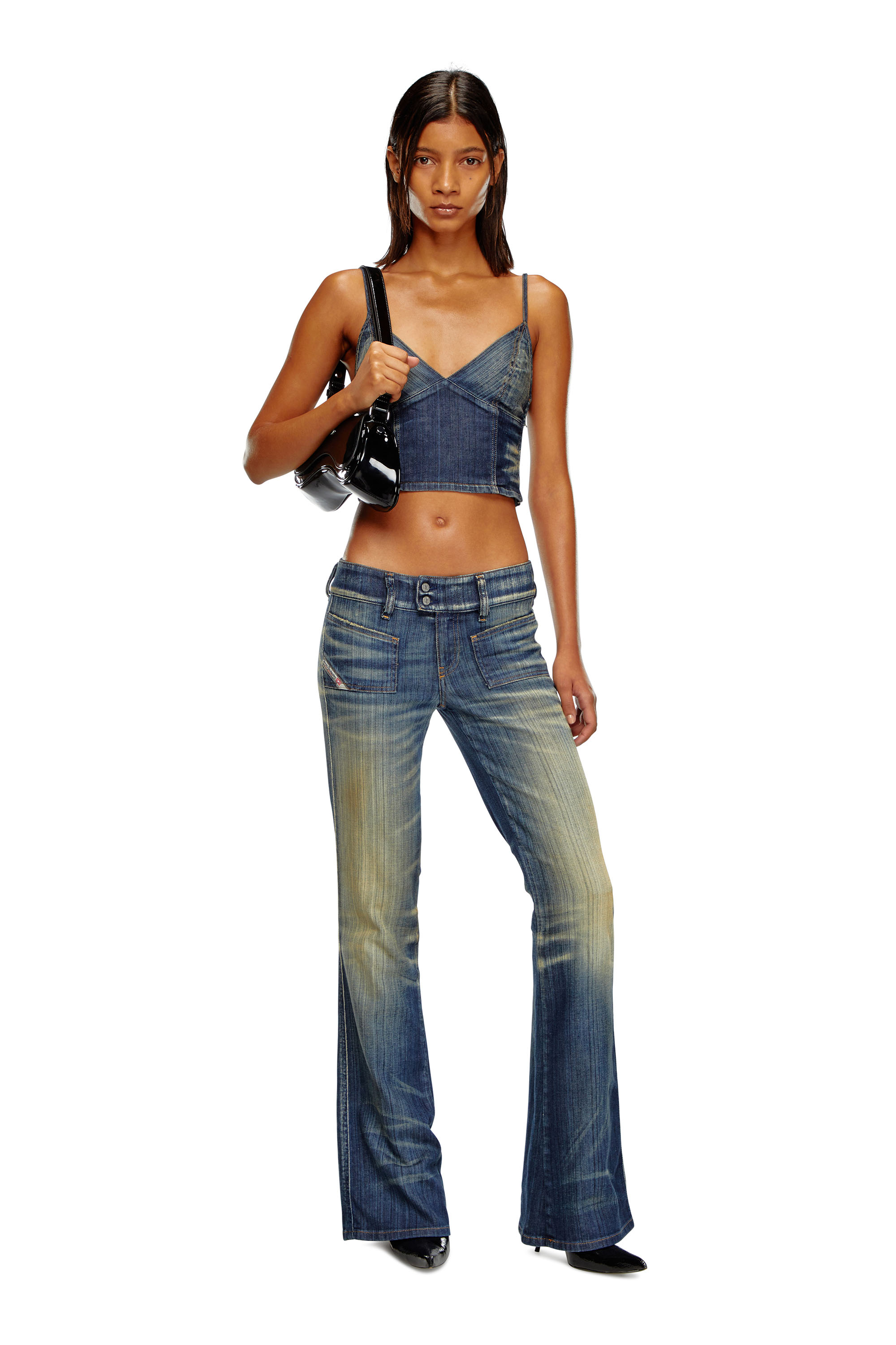 Diesel - DE-FULVY-TOP-D, Top recortado en denim rayado Mujer in Azul marino - 2