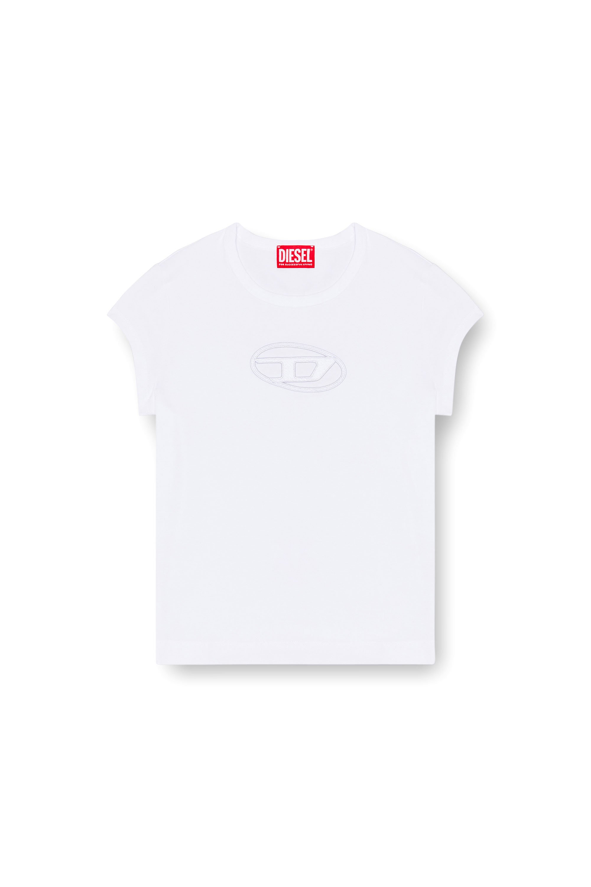 Diesel - T-ANGIE, Woman's T-shirt with peekaboo logo in White - 3