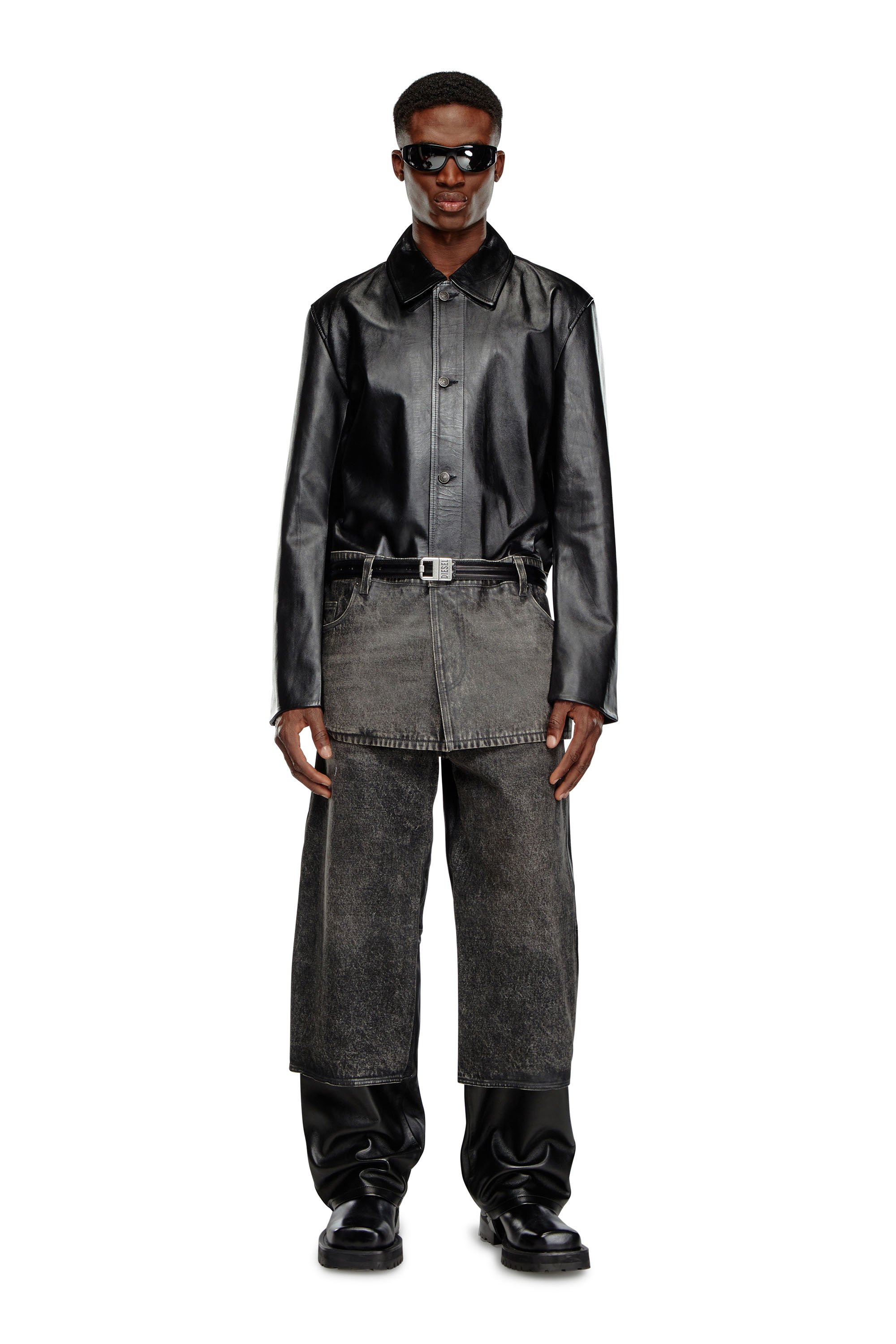 Diesel - P-BRETCH, Man's Leather and denim pants in Black - 1