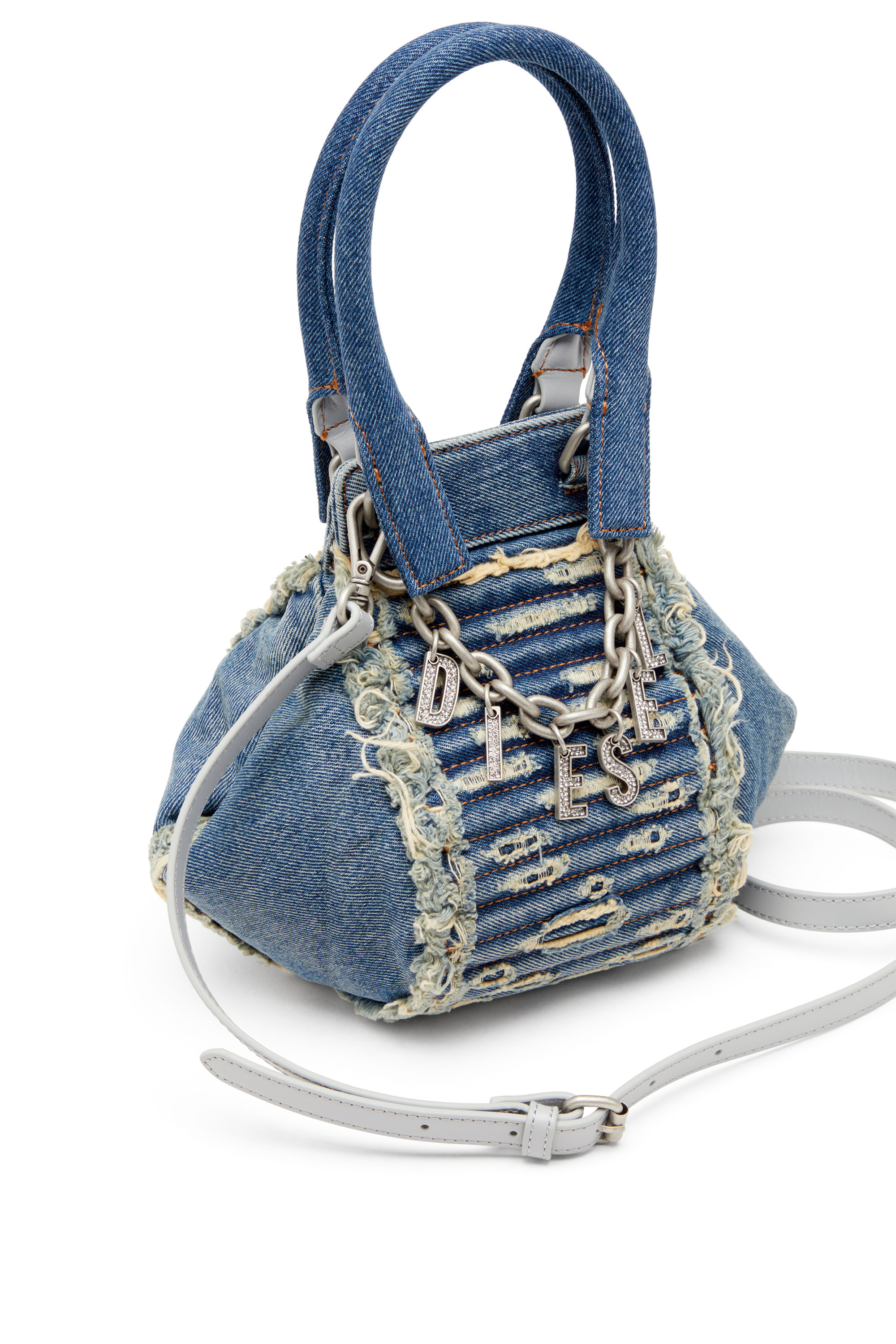 Diesel - D-VINA-XS, Woman's D-Vina-Xs-Handbag in distressed quilted denim in Blue - 5