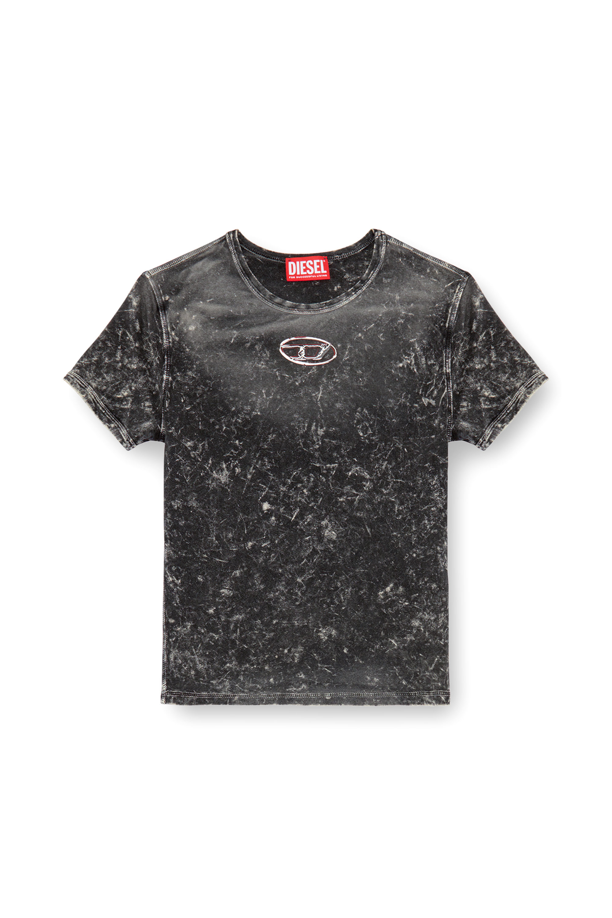 Diesel - T-UNCUTIES-P1, Woman's Marble-effect T-shirt in stretch jersey in Black - 4