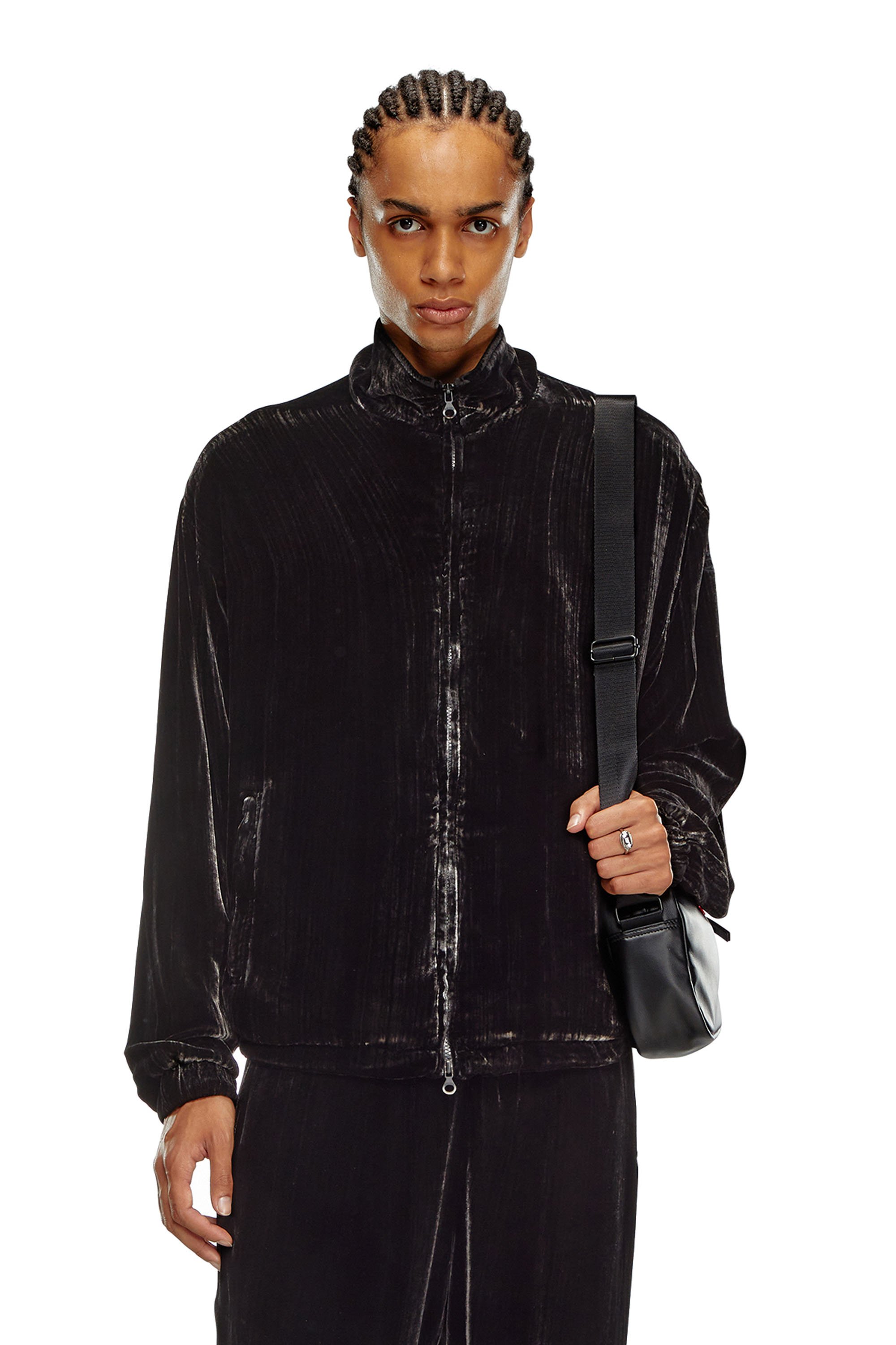 Diesel - J-SALFORD, Man's Treated silk-blend velvet jacket in Black - 1