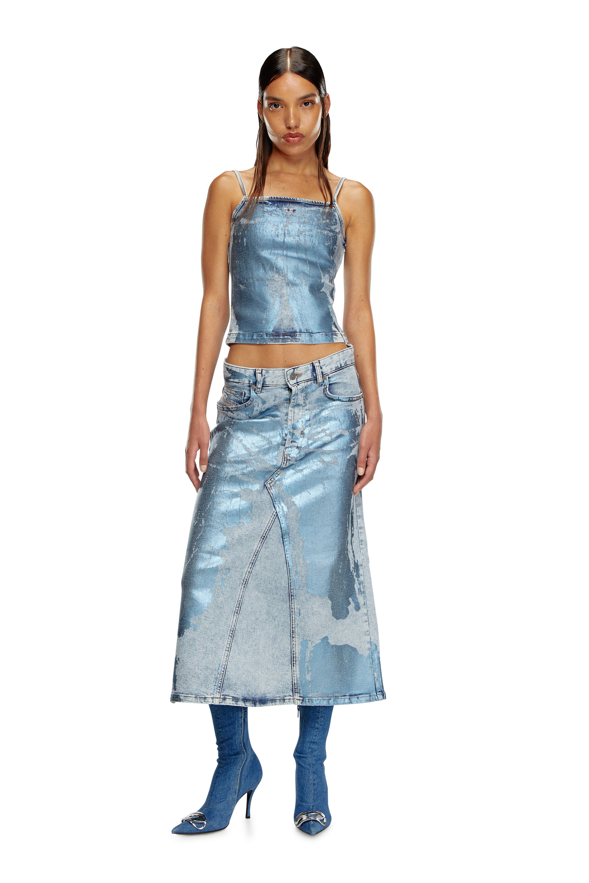 Diesel - DE-ILA-S, Top con tiras en denim colorido Mujer in Azul marino - 2