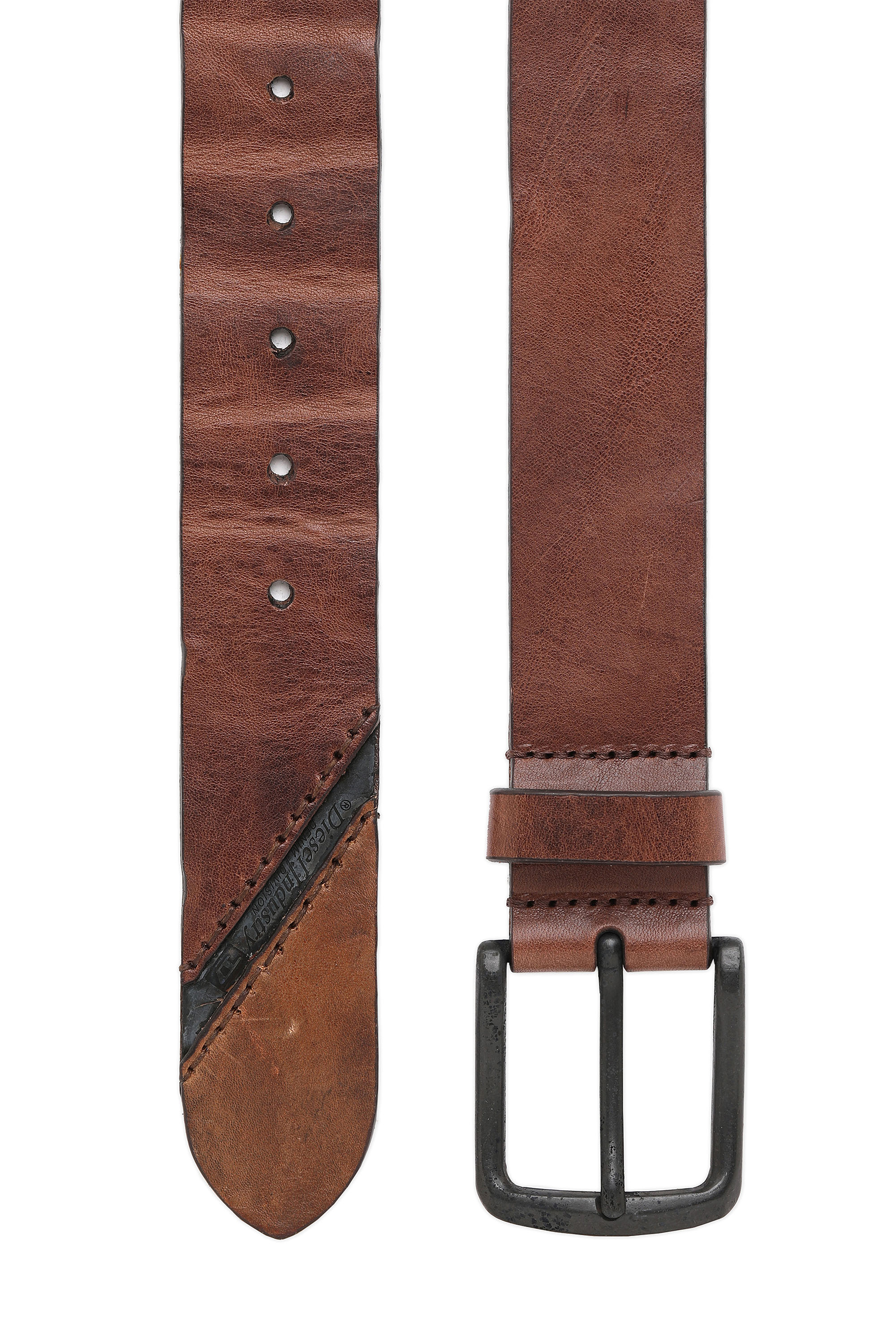 Diesel - B-LINE, Man's Treated leather belt with diesel logo in Brown Leather - 3