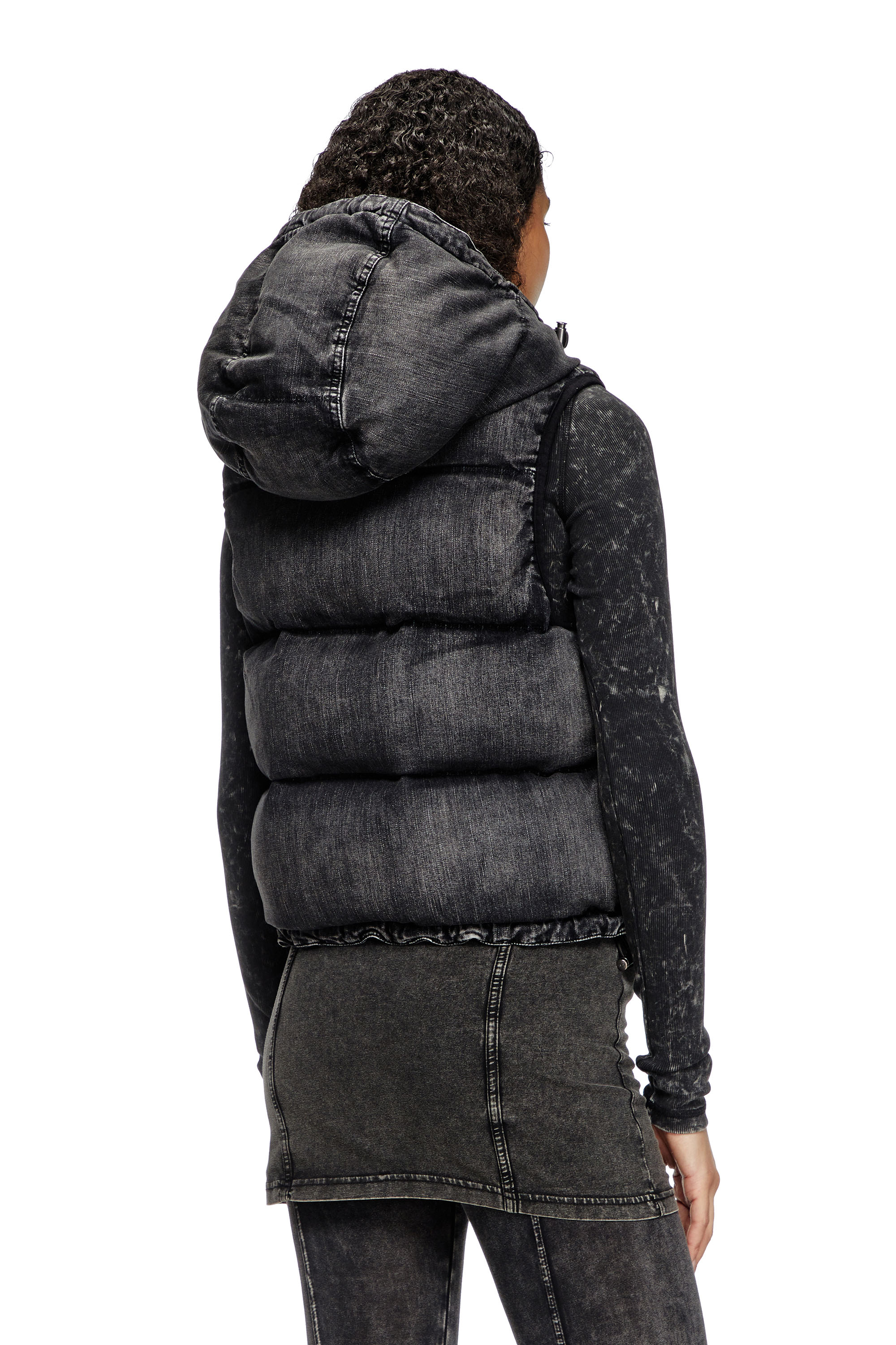 Diesel - W-HOPPER, Woman's Hooded puffer vest in faded denim in Black - 3