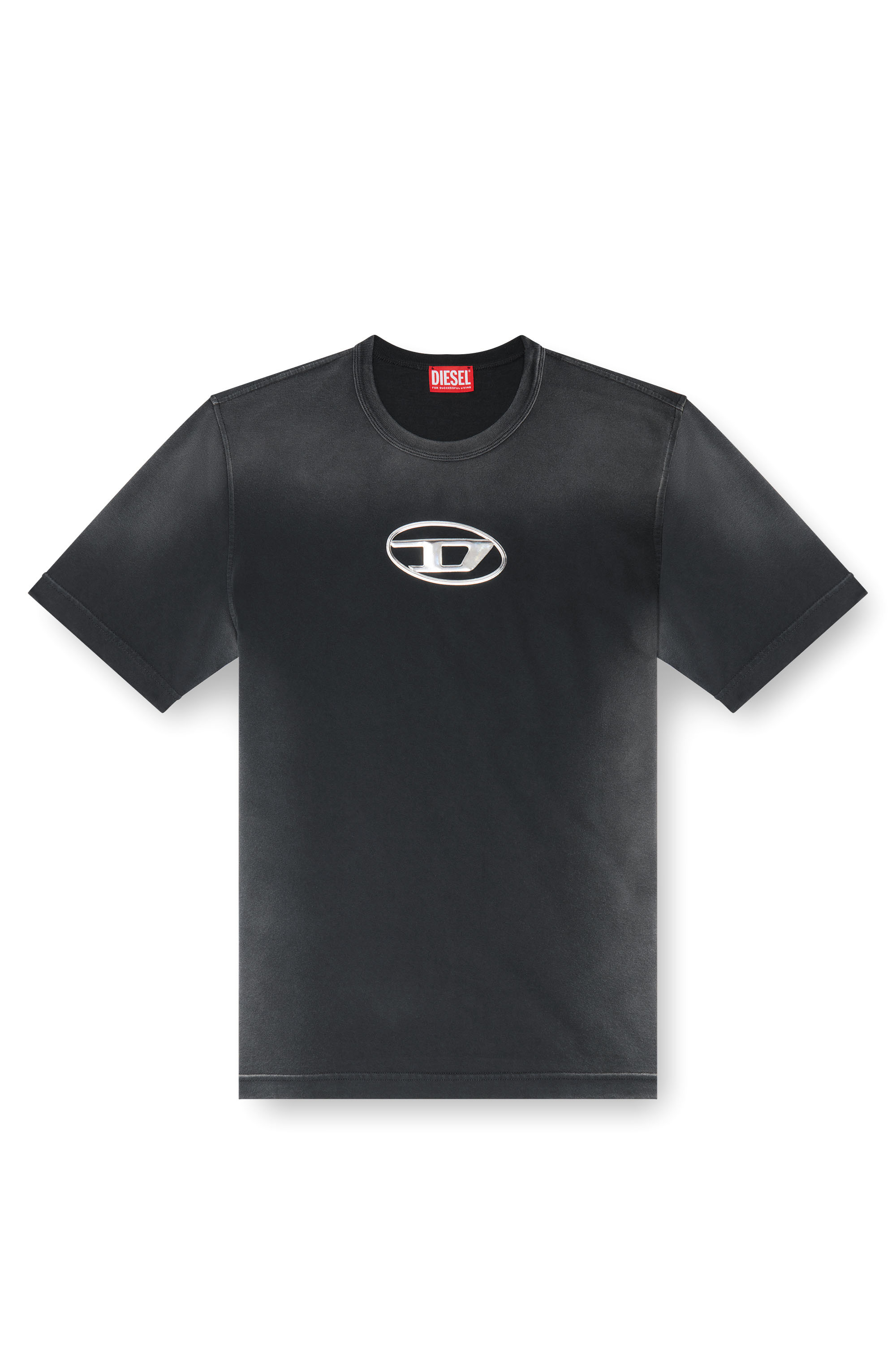 Diesel - T-ADJUST-Q8, Camiseta desteñida con logotipo Oval D recortado Hombre in Negro - 4