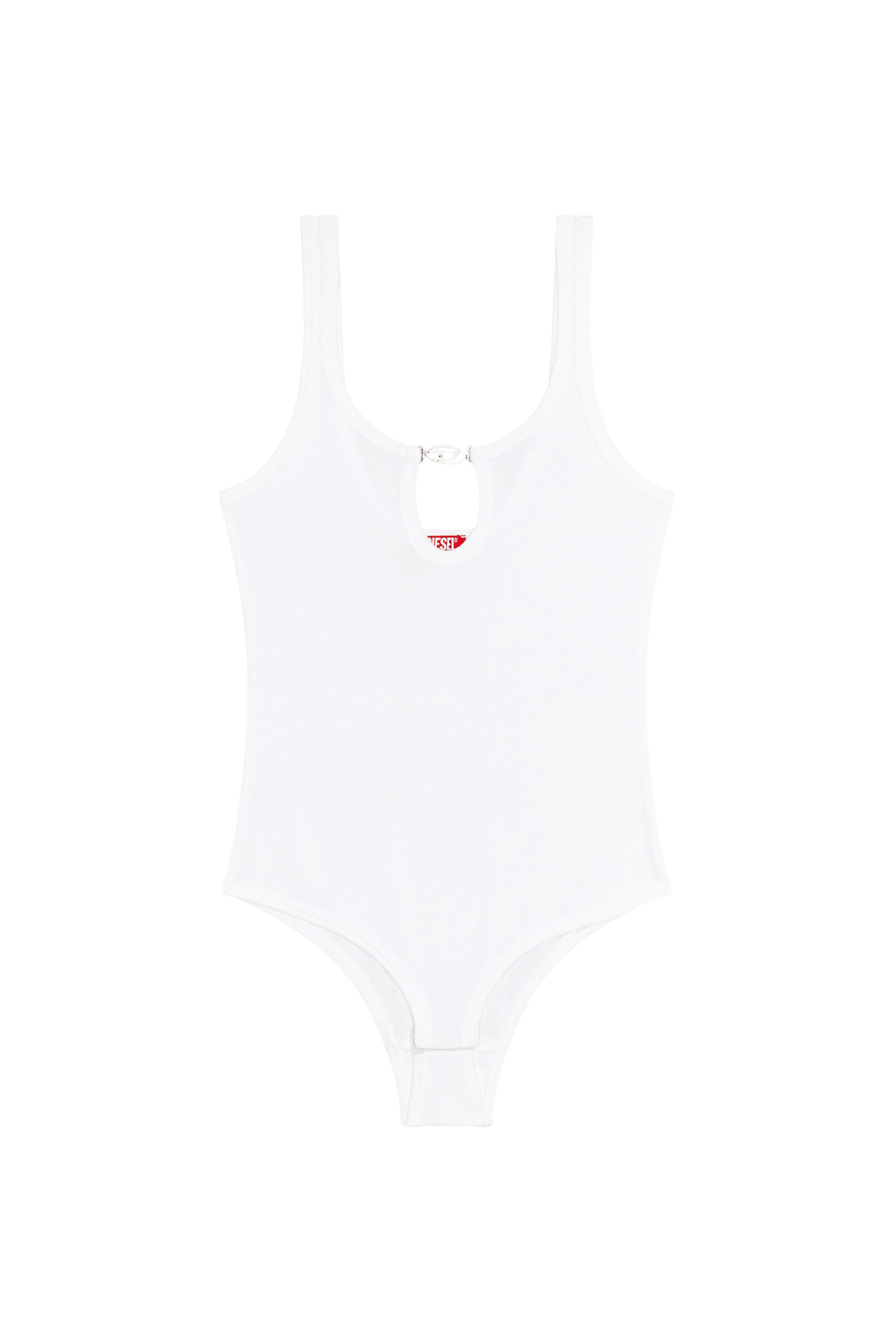 Diesel - UFBY-D-OVAL-COTTON-RIB-BODYSUIT, Body en canalé con placa Oval D Mujer in Blanco - 4