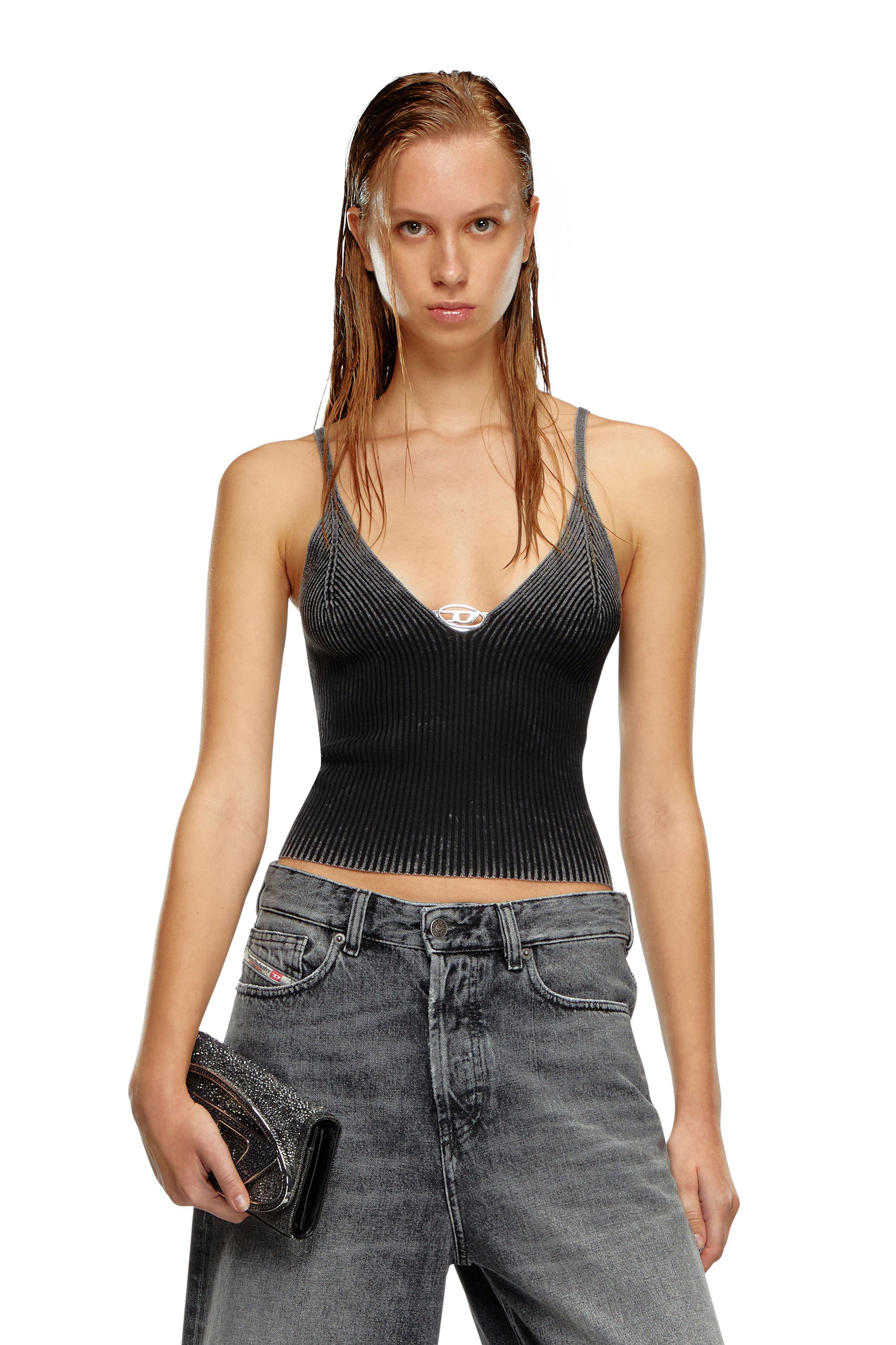 Diesel - M-LAILA, Woman's Camisole in faded ribbed knit in Black - 1