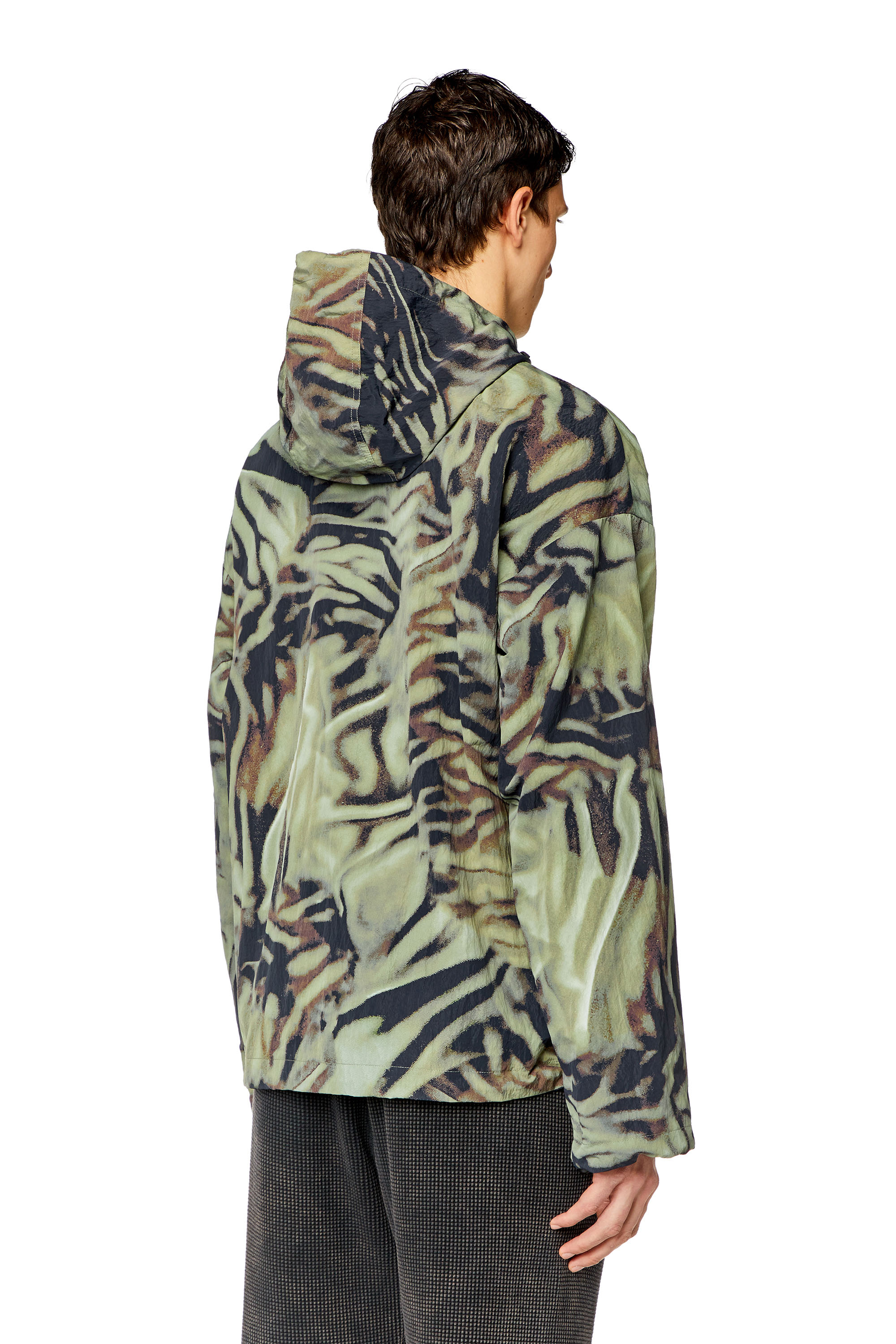 Diesel - J-LEOPOLD-ZEBRA, Man's Nylon windbreaker with camo-zebra print in Military Green - 3