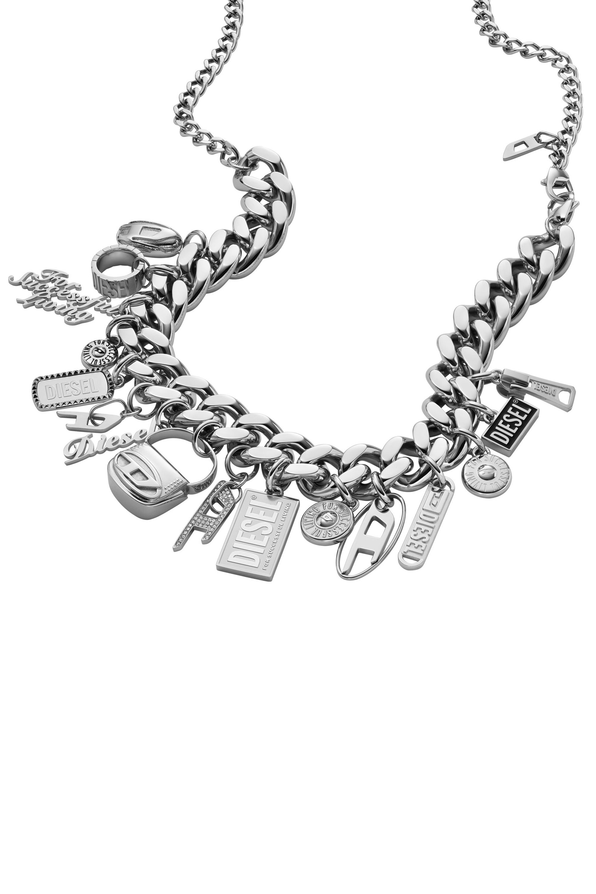 Diesel - DX1521 JEWEL, Collar de cadena con colgantes de acero inoxidable Unisex in Plateado - 1