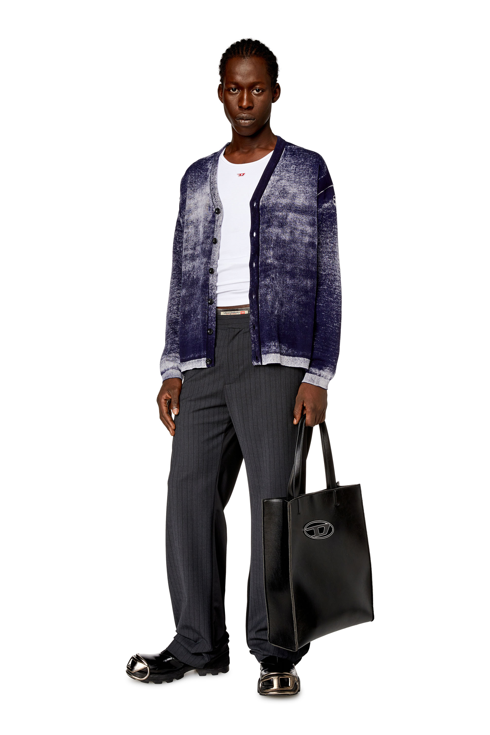 Diesel - K-LARENCE-CARDIGAN-B, Man's Reverse-print cotton cardigan in Dark Blue - 5