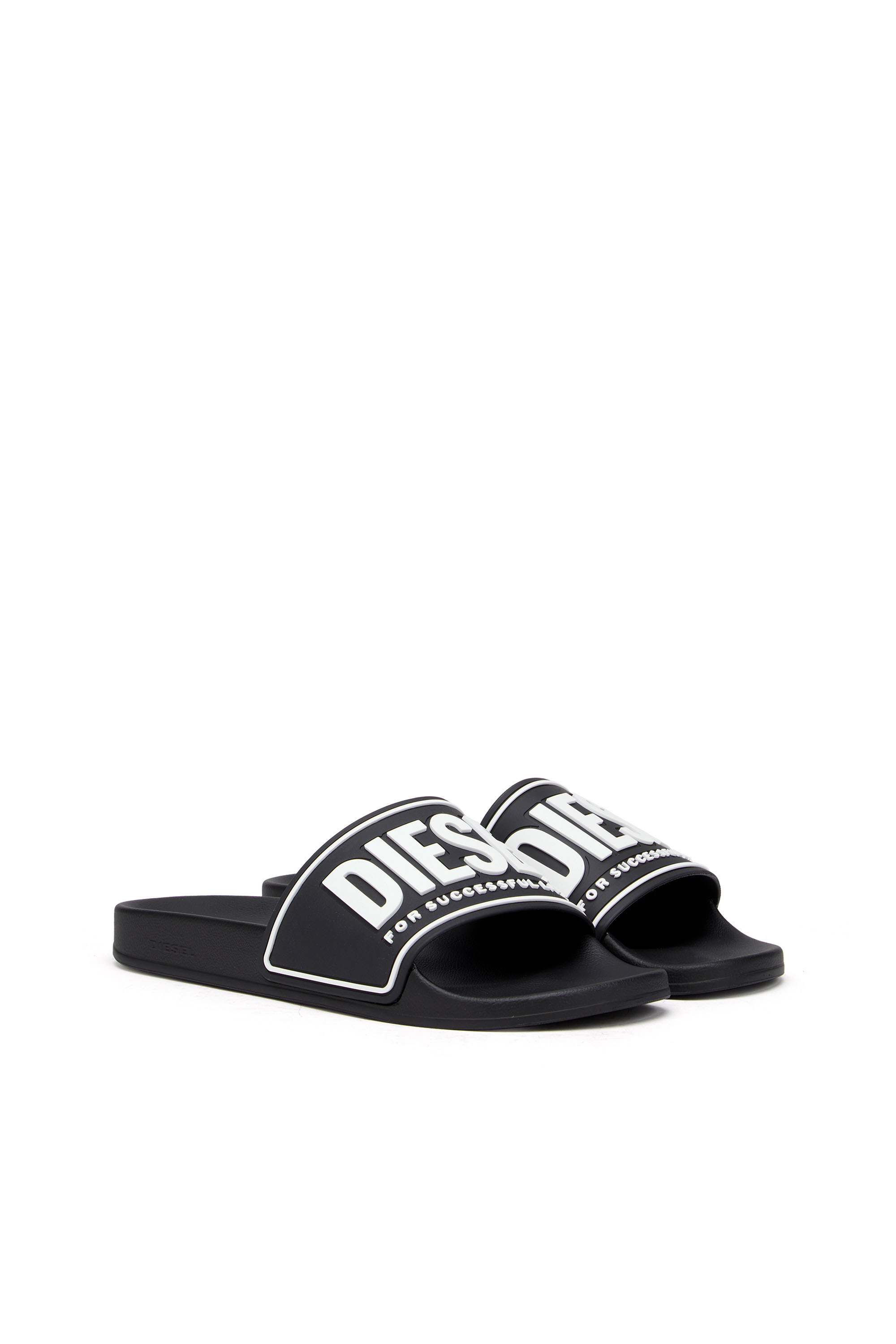 Diesel - SA-MAYEMI CC, Man's Sa-Mayemi-Pool slides with 3D logo in Black/White - 2