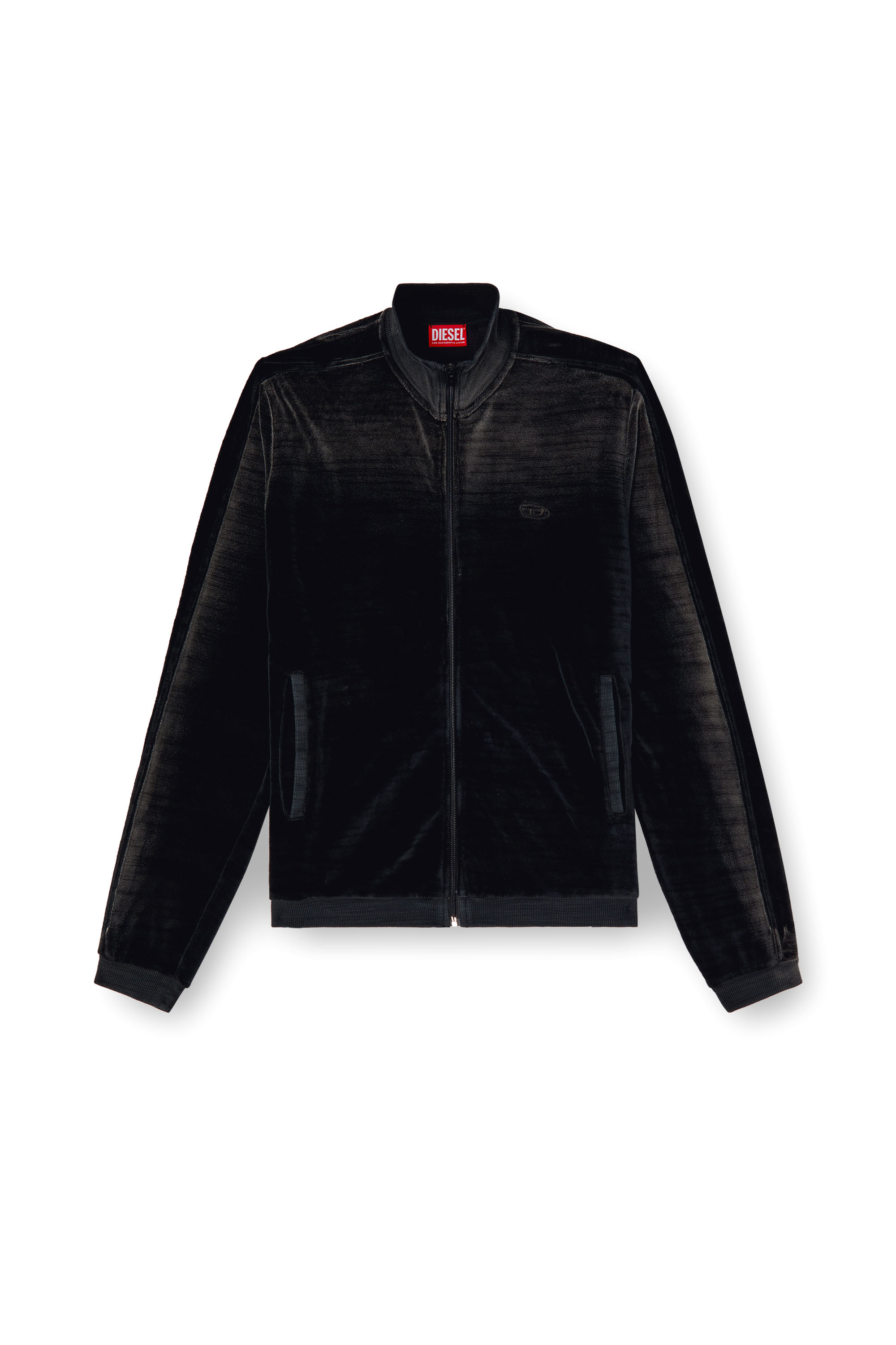 Diesel - S-OLOCK-BAND, Faded velvet track jacket Hombre in Negro - 4