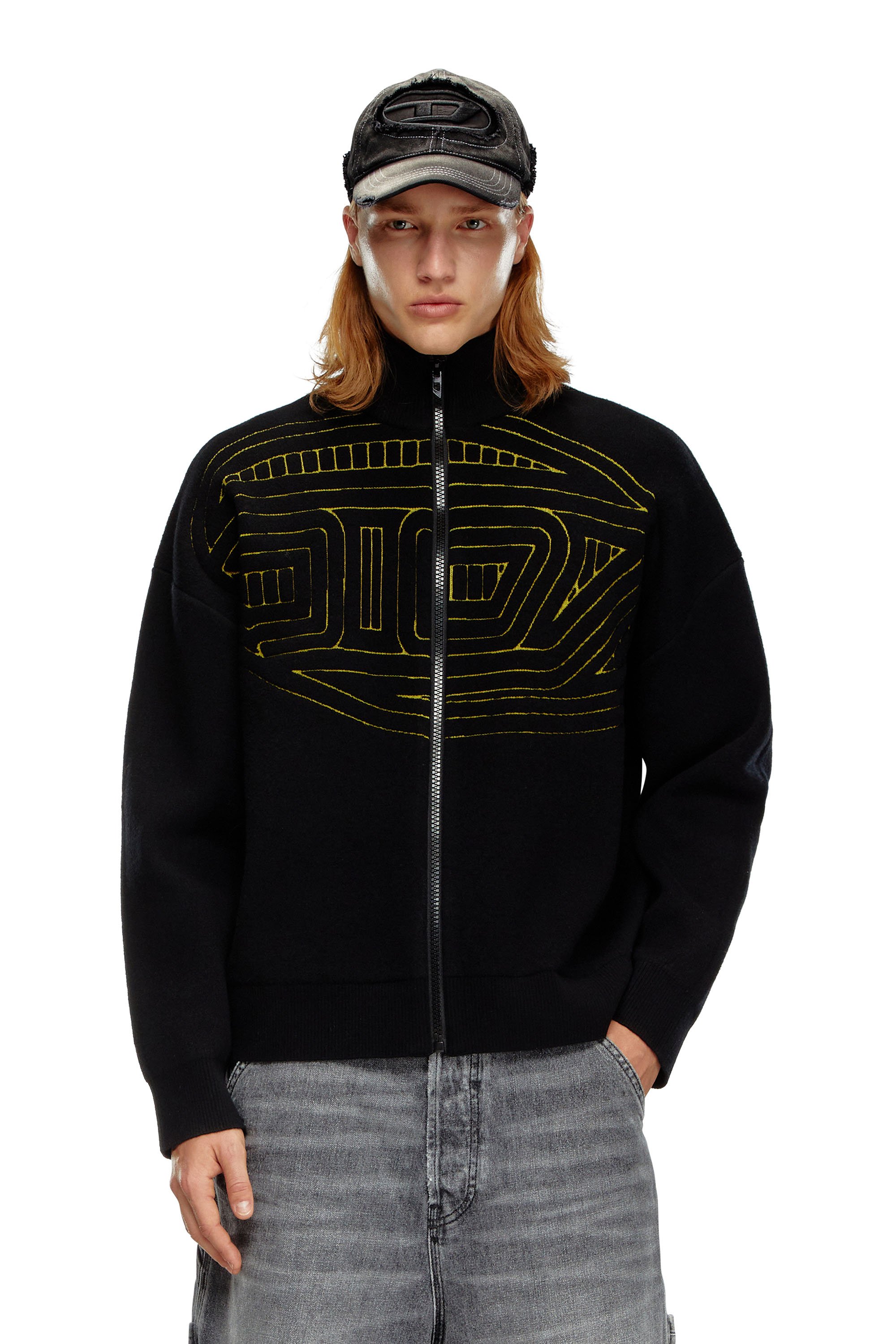 Diesel - K-RALUS, Man's Wool-blend zip sweater with graphic logo in Black - 1