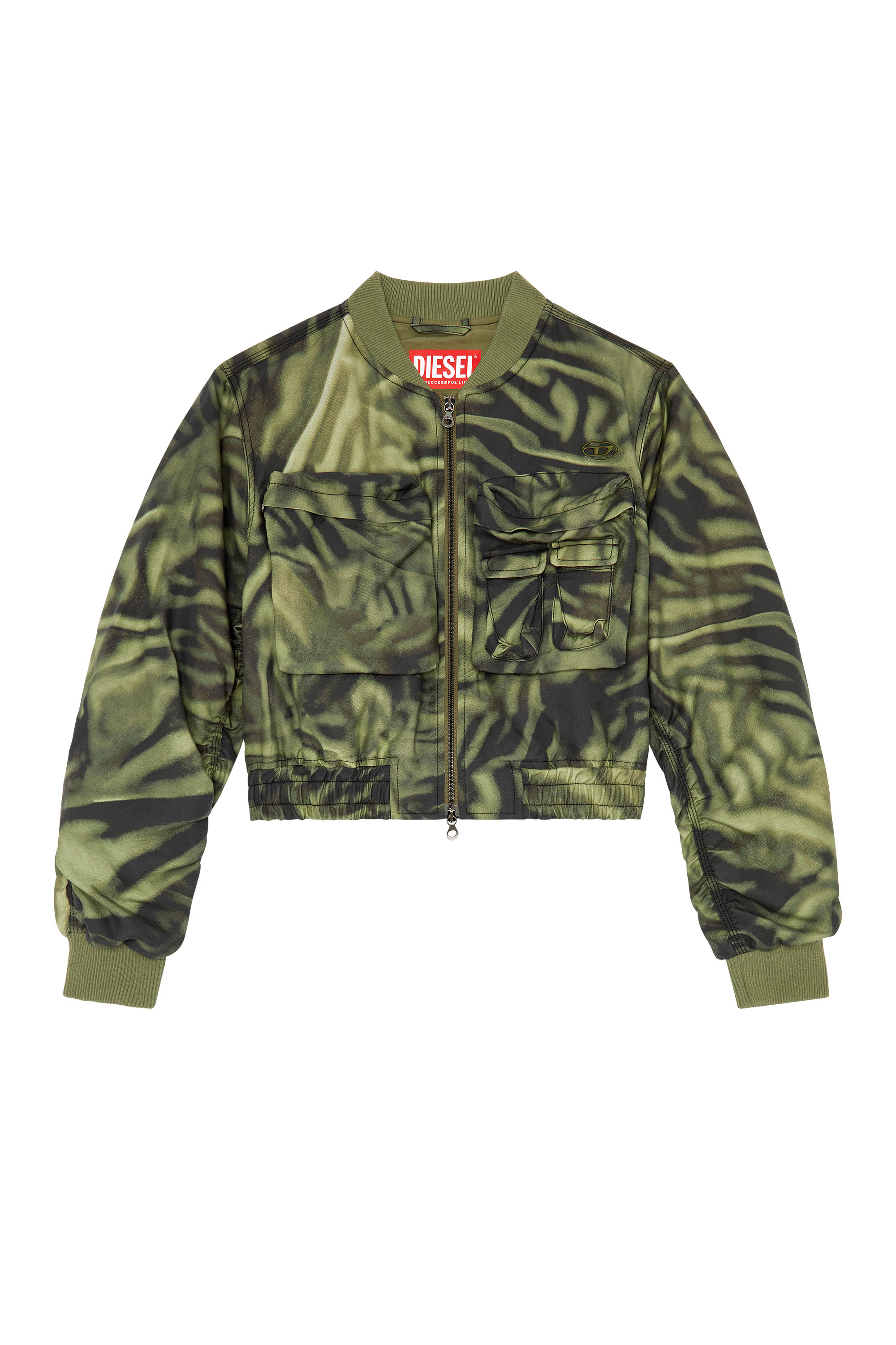 Diesel - G-KHLOW, Woman's Cargo bomber in zebra-camo twill in Black/Green - 6