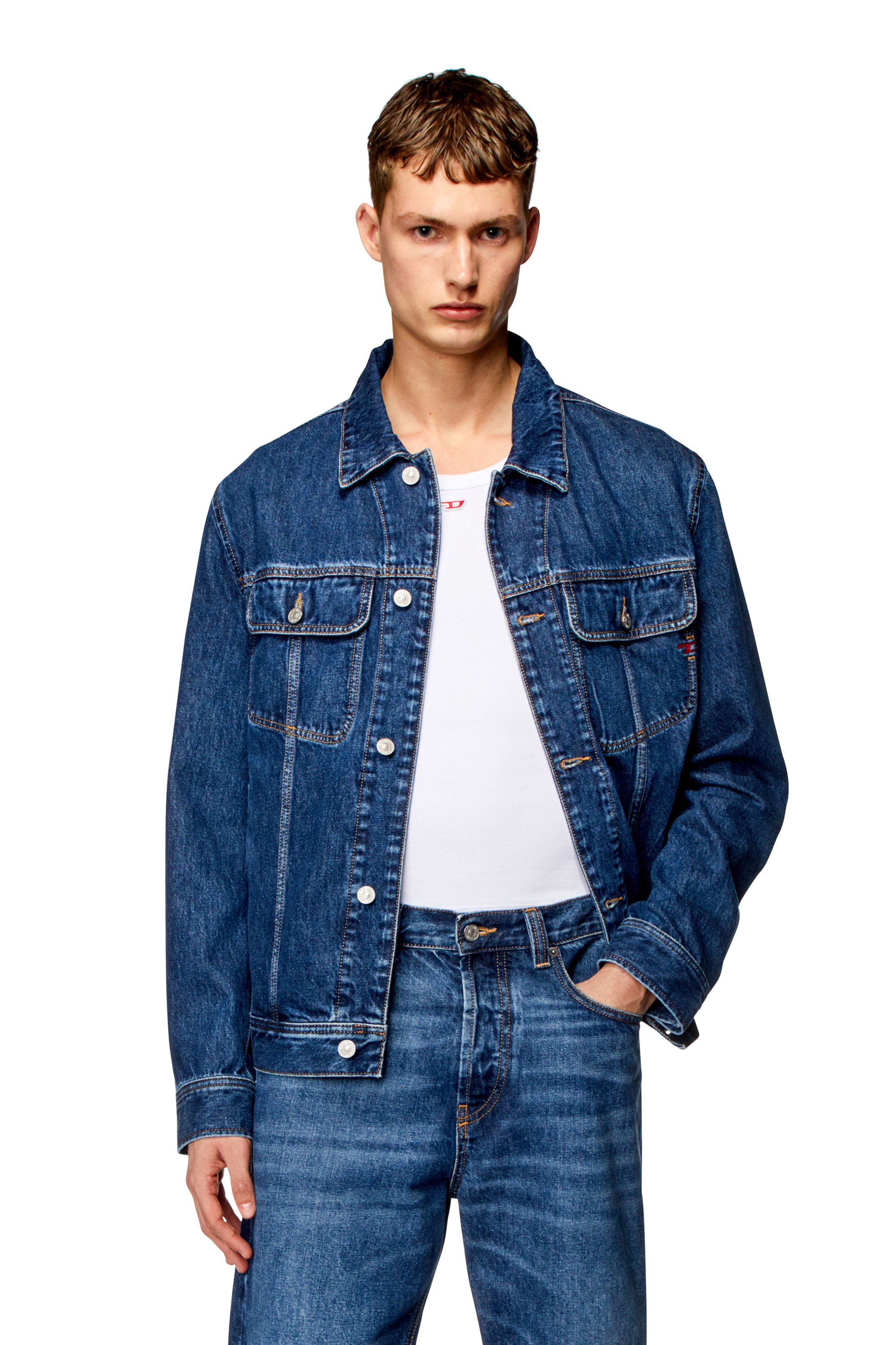 Diesel - D-BARCY, Man's Regular-fit trucker jacket in Medium blue - 1