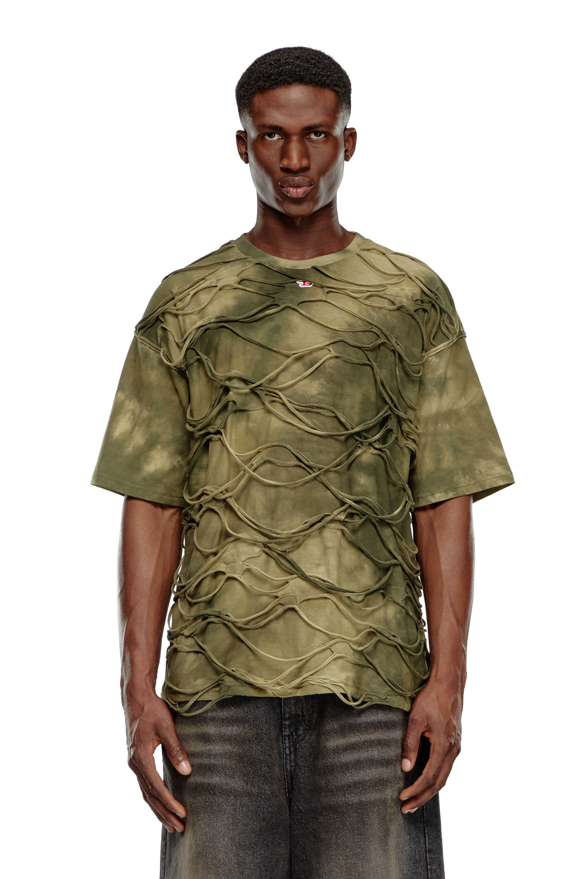 Diesel - T-BOXKET, Man's T-shirt with floating strands in Military Green - 3