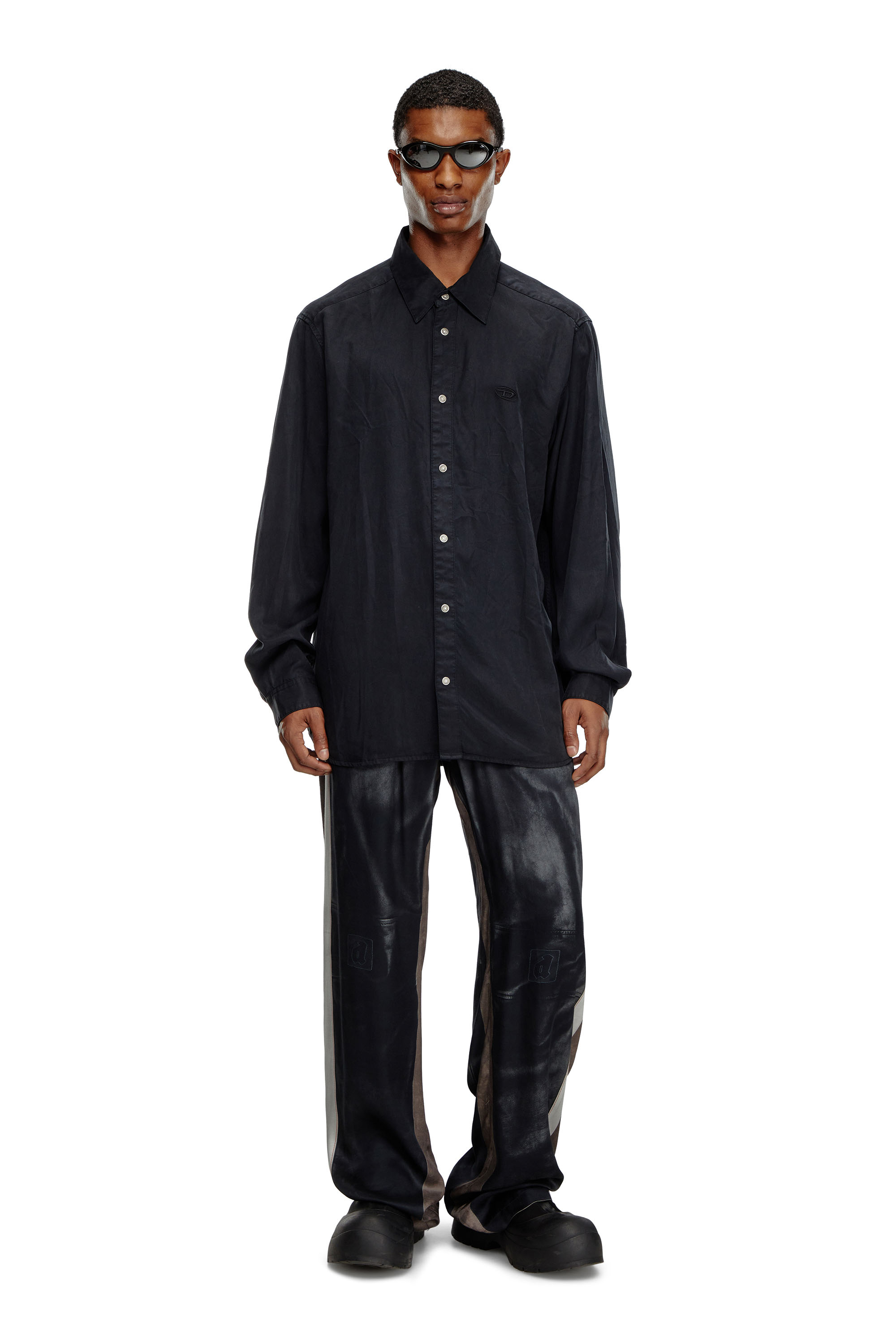 Diesel - P-AFTER, Man's Viscose pants with leather-effect print in Black - 4