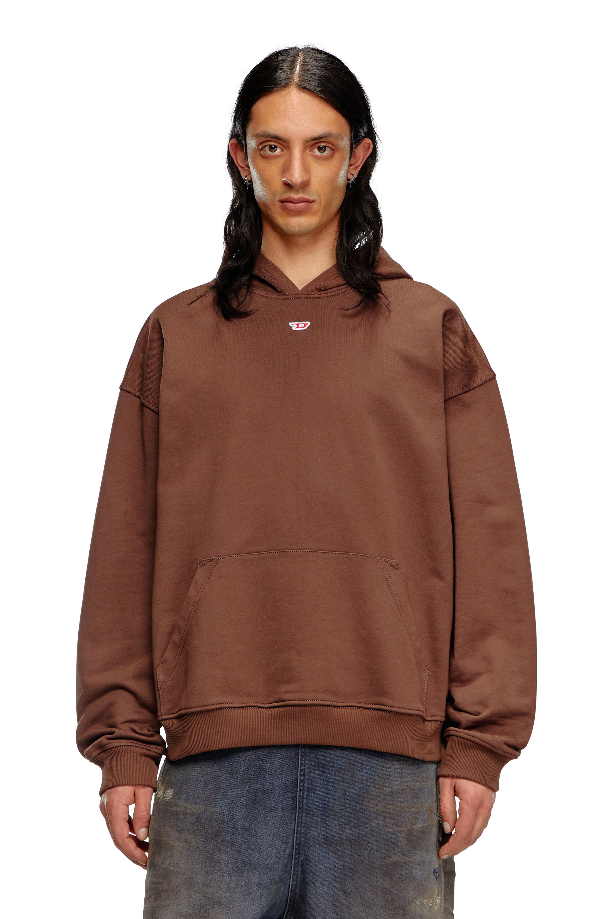 Diesel - S-BOXT-HOOD-D, Man's Hoodie with D logo patch in Brown - 1