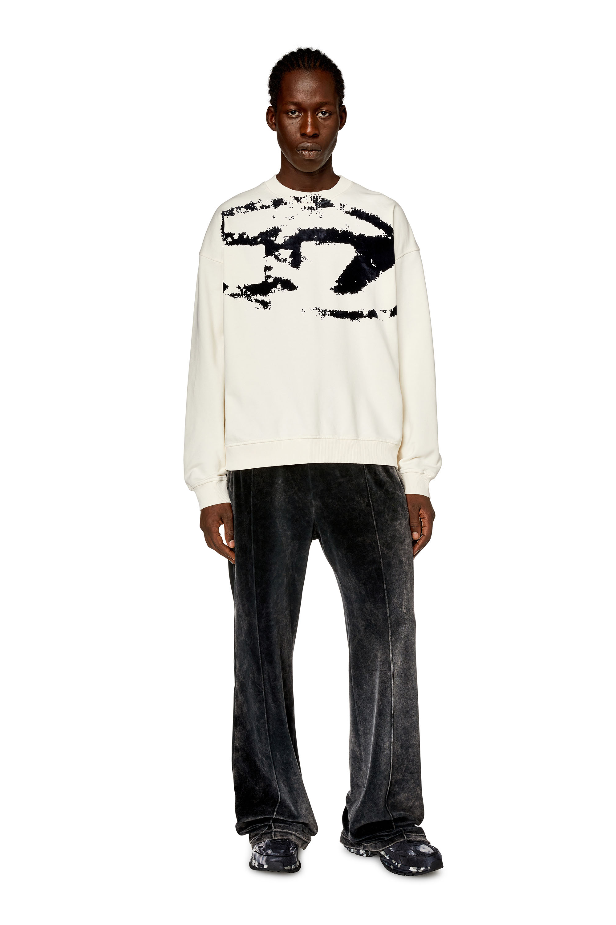 Diesel - S-BOXT-N5, Man's Sweatshirt with distressed flocked logo in White - 2