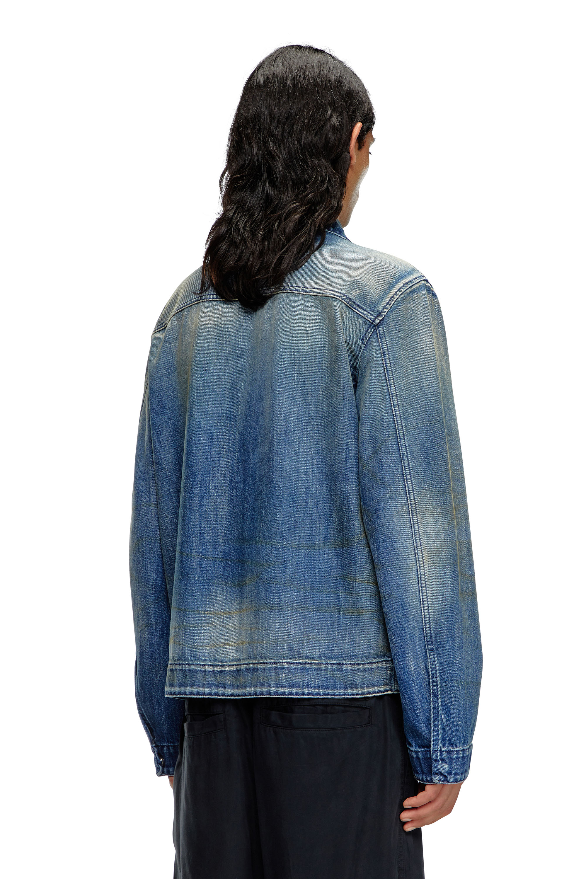 Diesel - D-ROHE, Man's Denim blouson jacket with dirt wash in Medium blue - 3