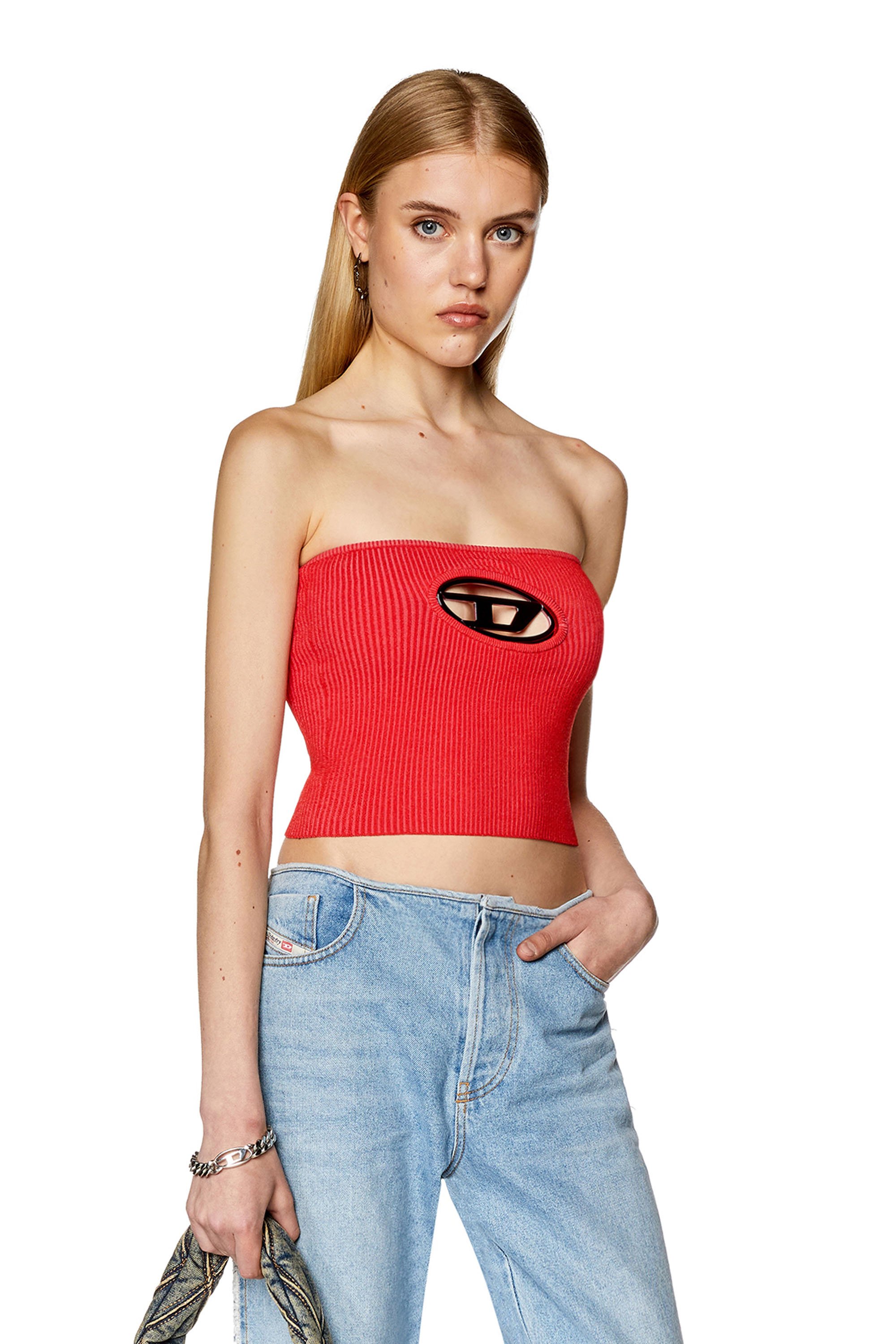 Diesel - M-CLARKSVILLE-A, Woman's Bandeau top with oval D plaque in Red - 1