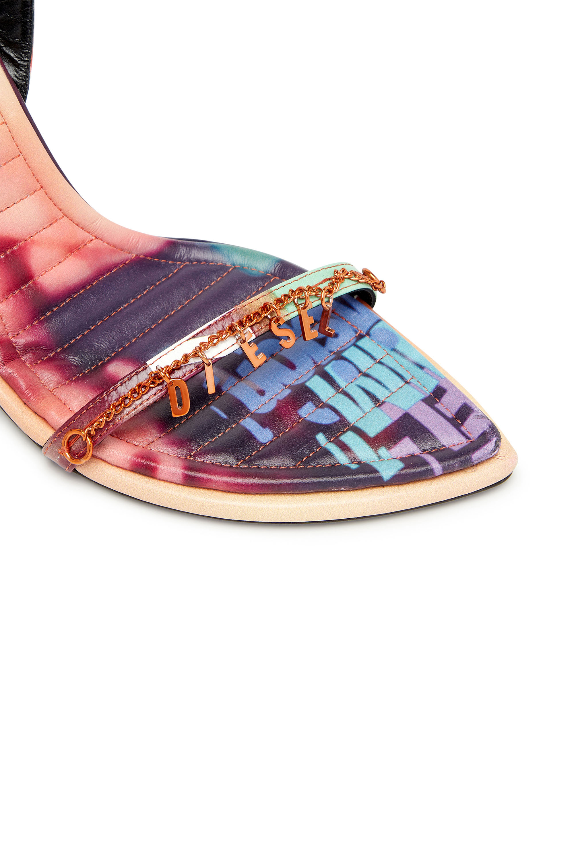 Diesel - D-VINA CHARM SDL, Woman's D-Vina Charm-Strappy sandals in poster-print leather in Multicolor - 5