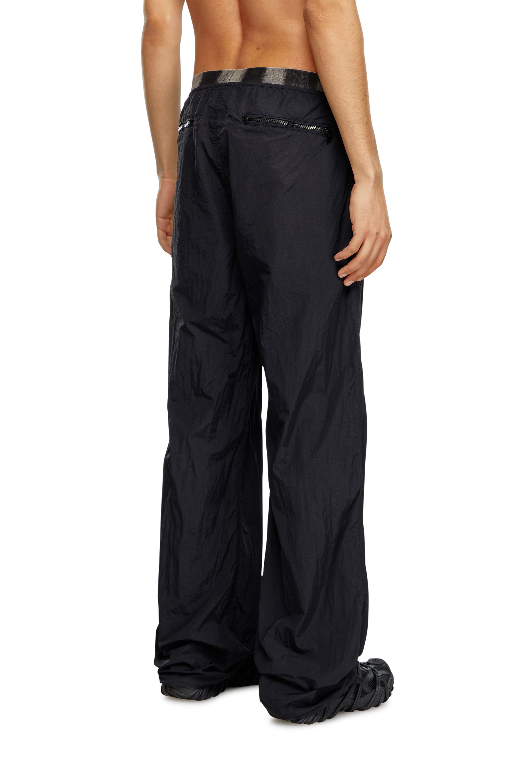 Diesel - P-POST, Man's Lightweight pants in wrinkled nylon in Black - 2