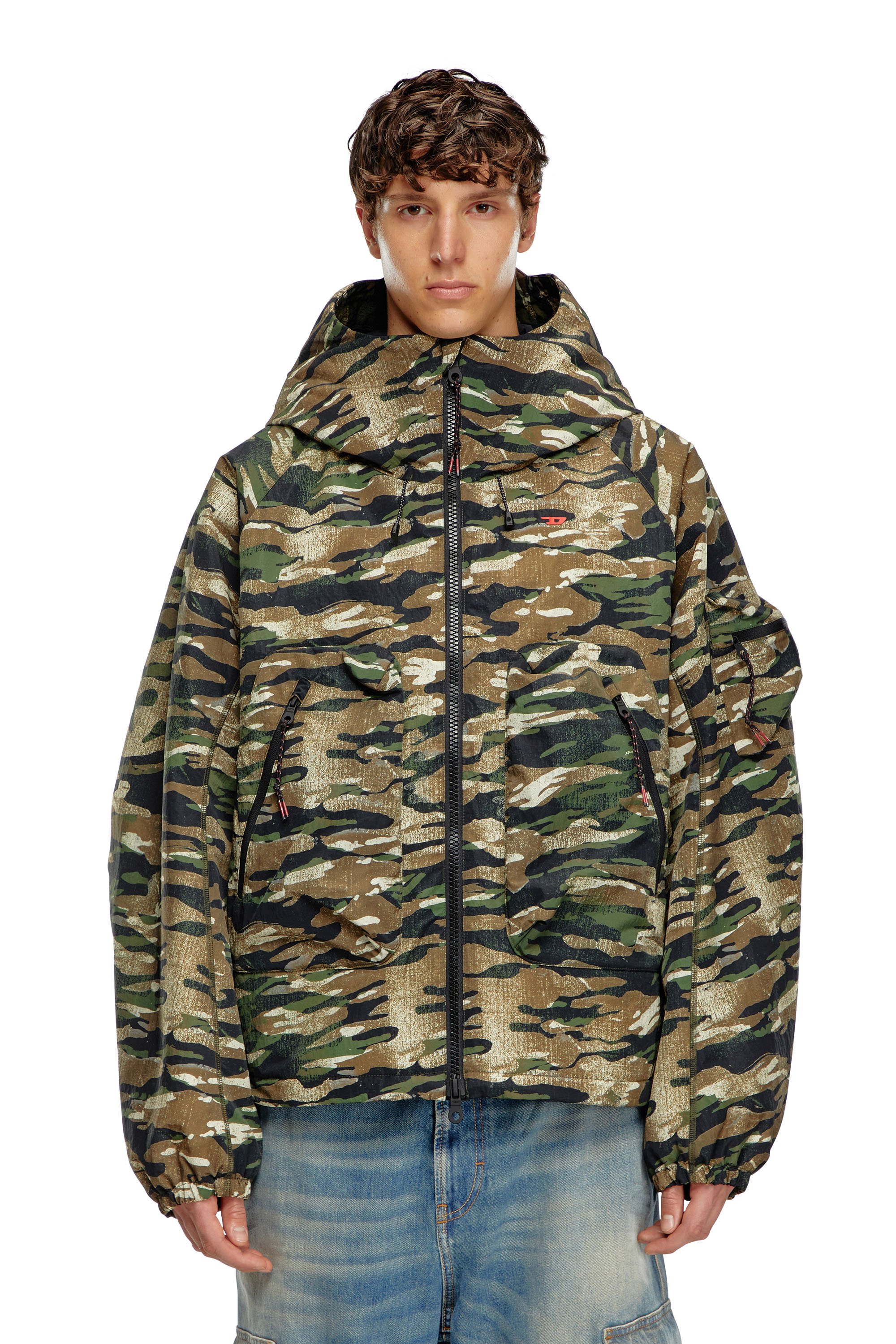 Diesel - AMWT-BERNARD-WT24, Man's Camouflage hooded jacket in Green/Brown - 1