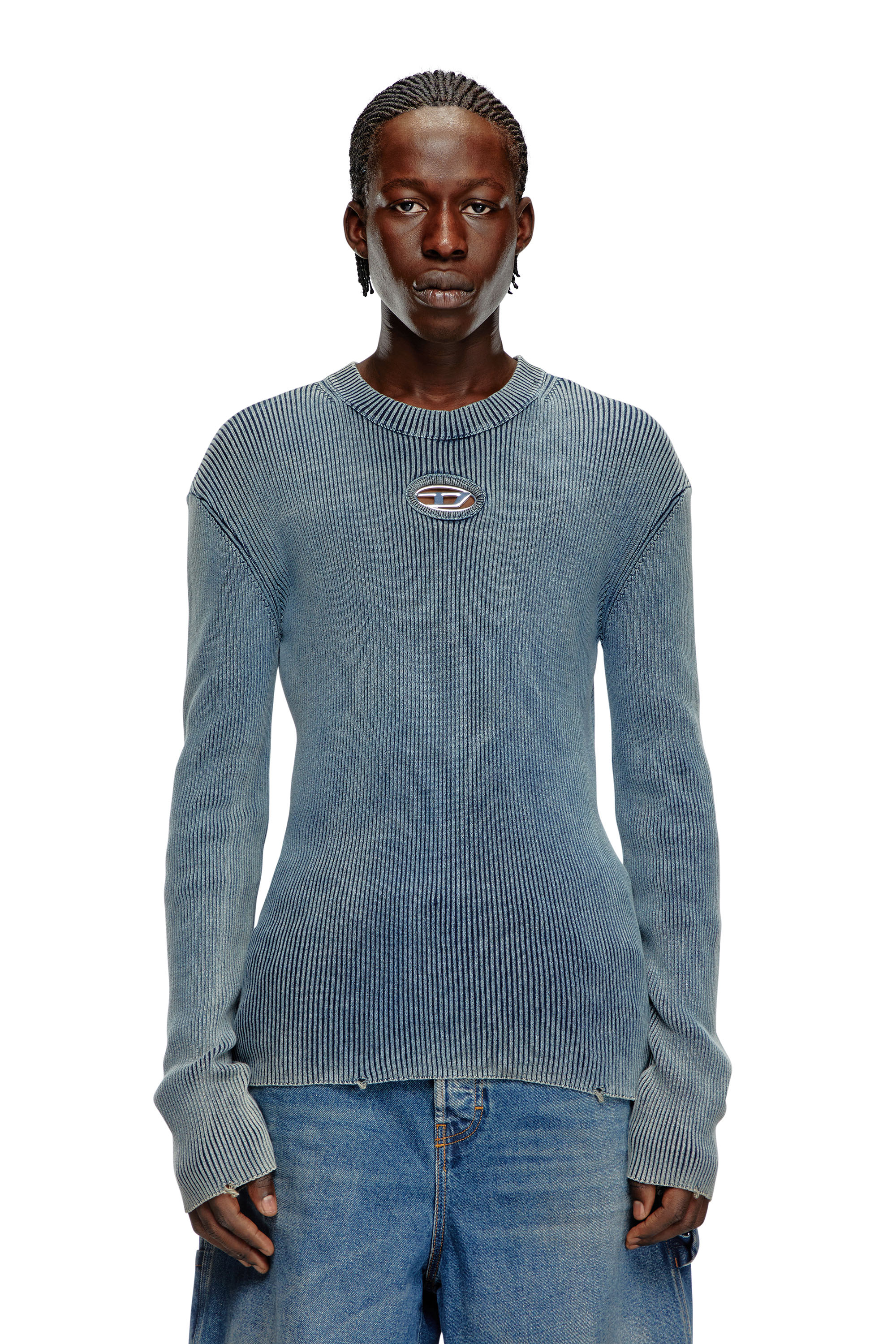 Diesel - K-DARIN-A, Man's Cut-out jumper with Oval D in Blue - 4