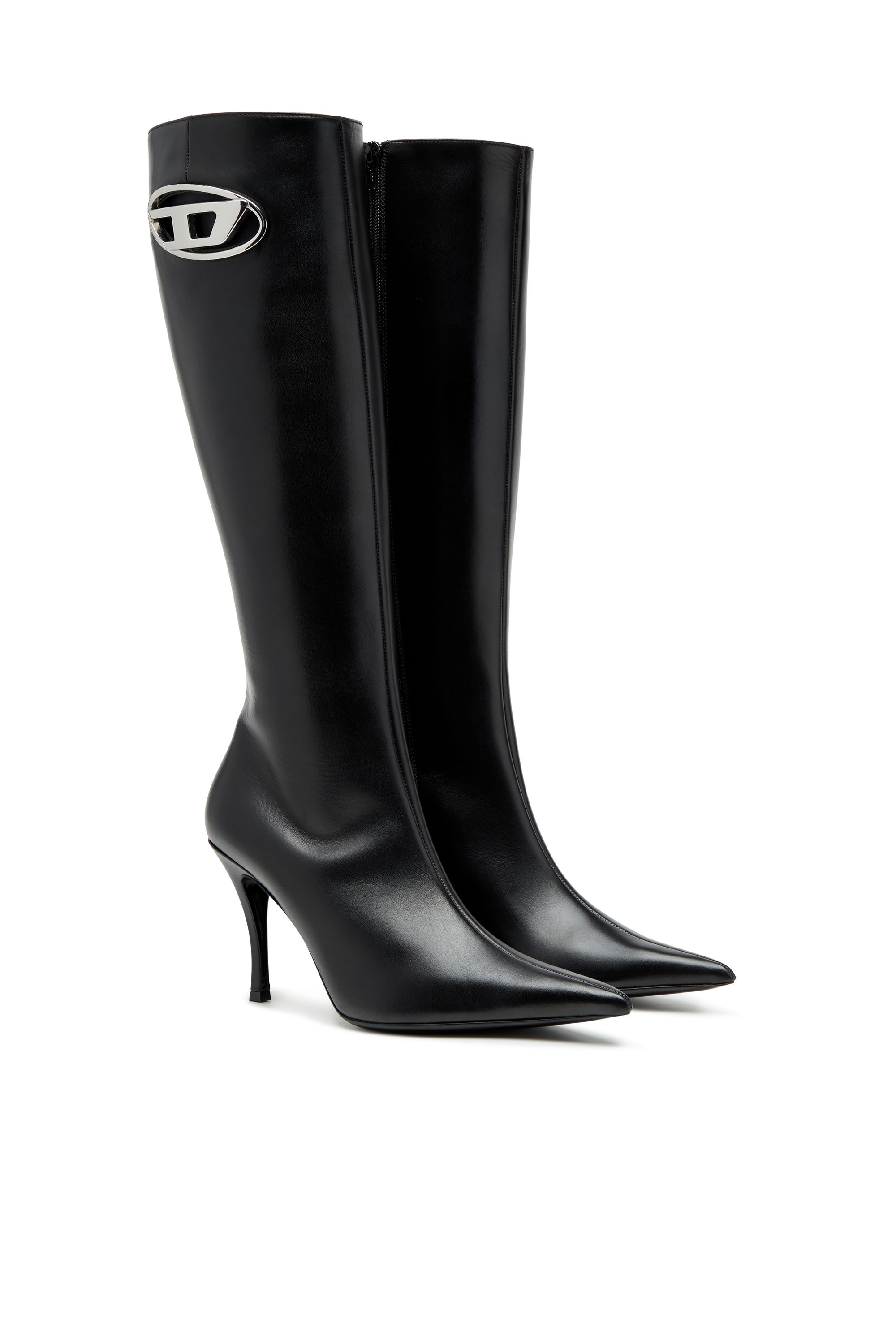 Diesel - D-VENUS HBT, Woman's D-Venus-Leather boots with oval D plaque in Black - 2