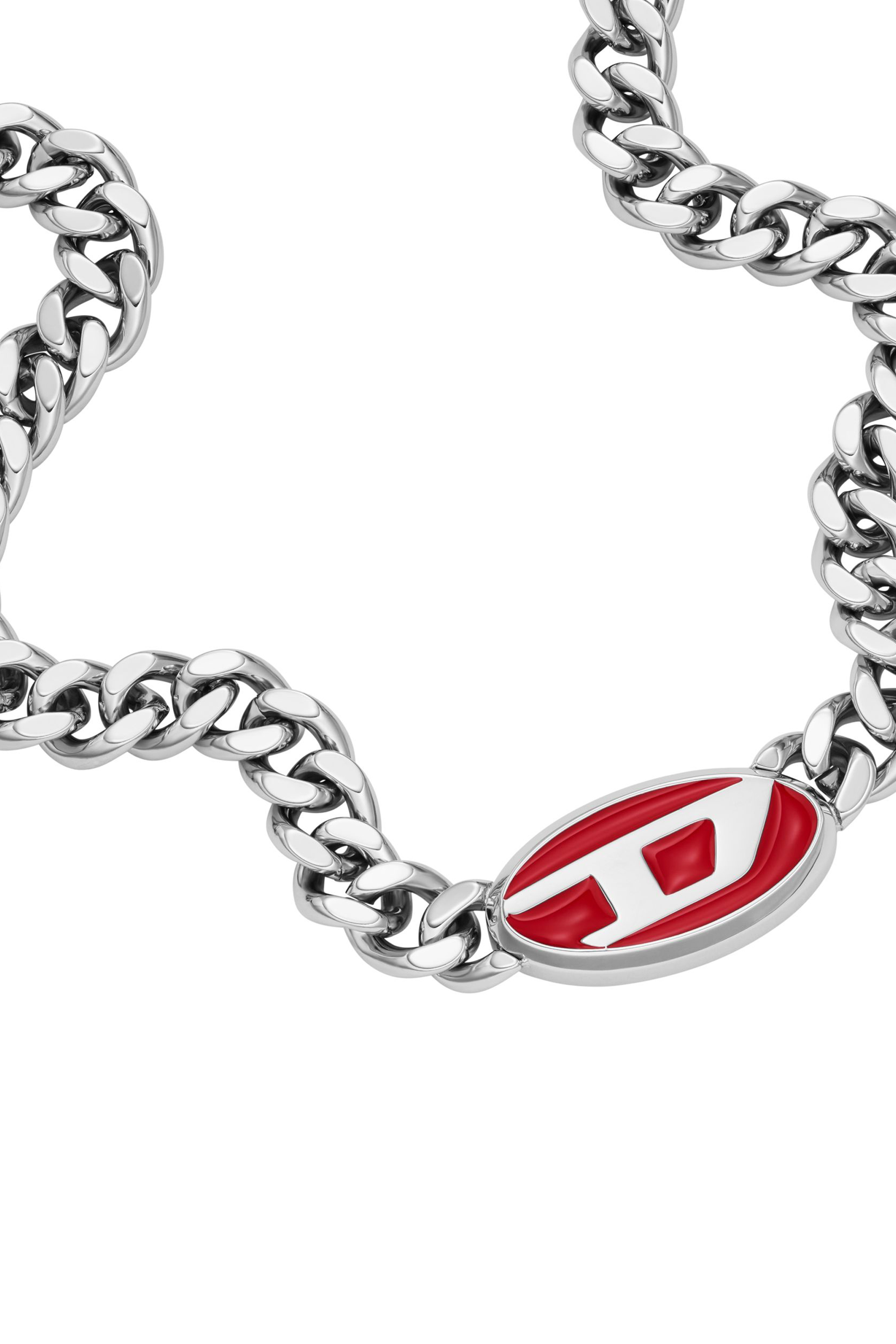 Diesel - DX1446, Unisex's Red enamel chain necklace in Silver - 2