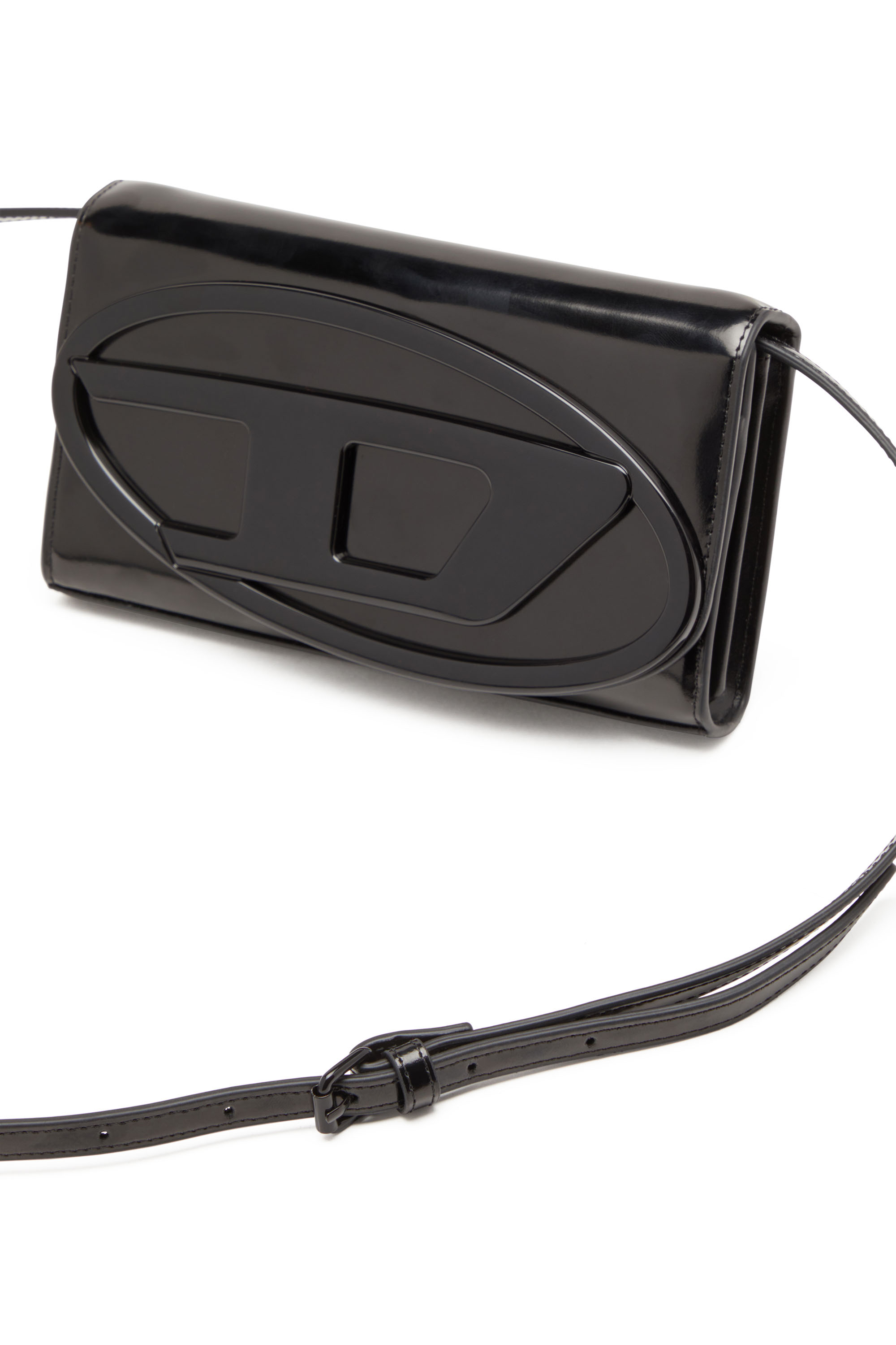 Diesel - 1DR WALLET STRAP, Woman's Wallet bag in mirrored leather in Black - 5