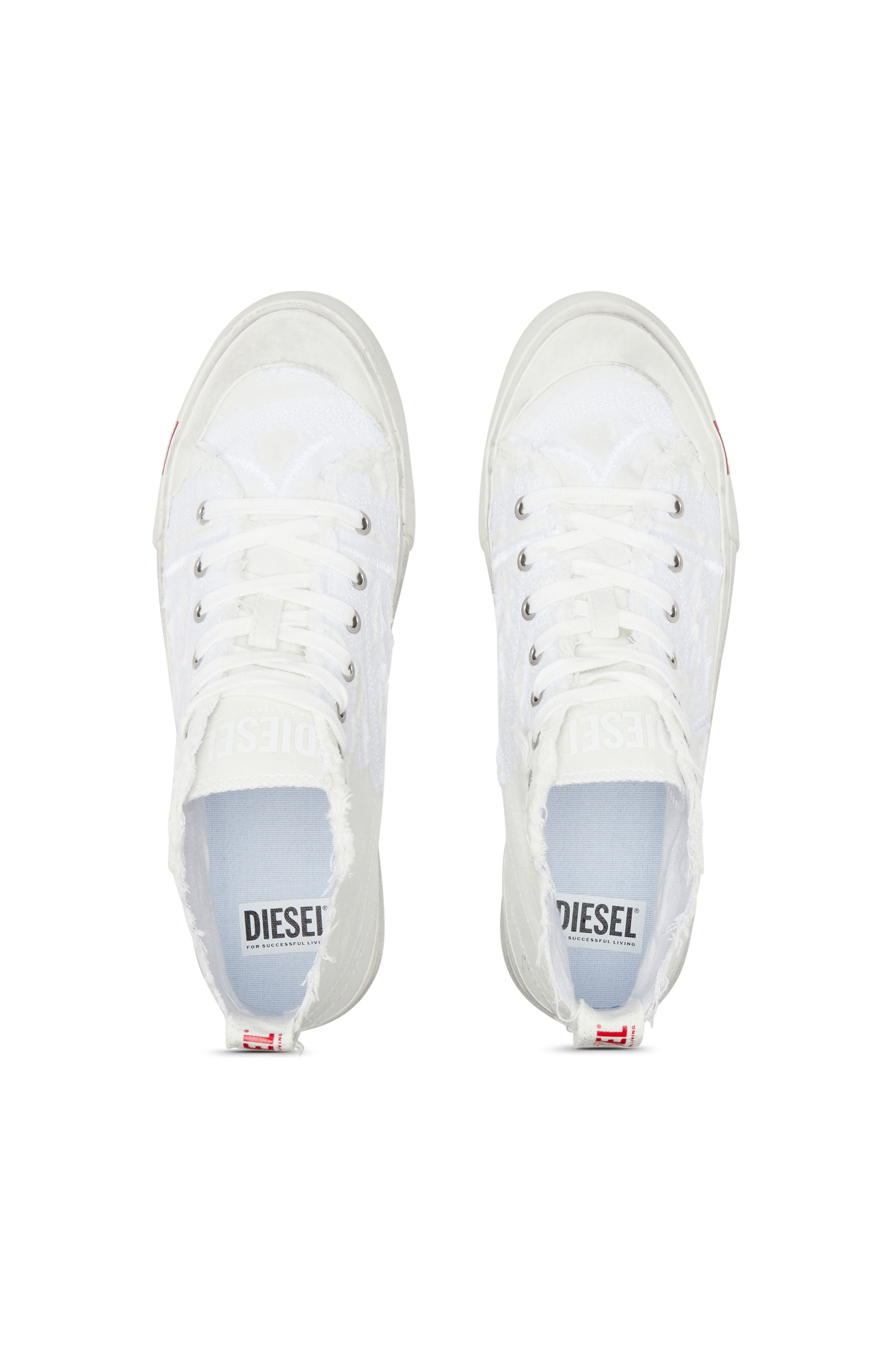 Diesel - S-ATHOS MID, Man's S-Athos Mid-Destroyed gauze and denim high-top sneakers in White - 5