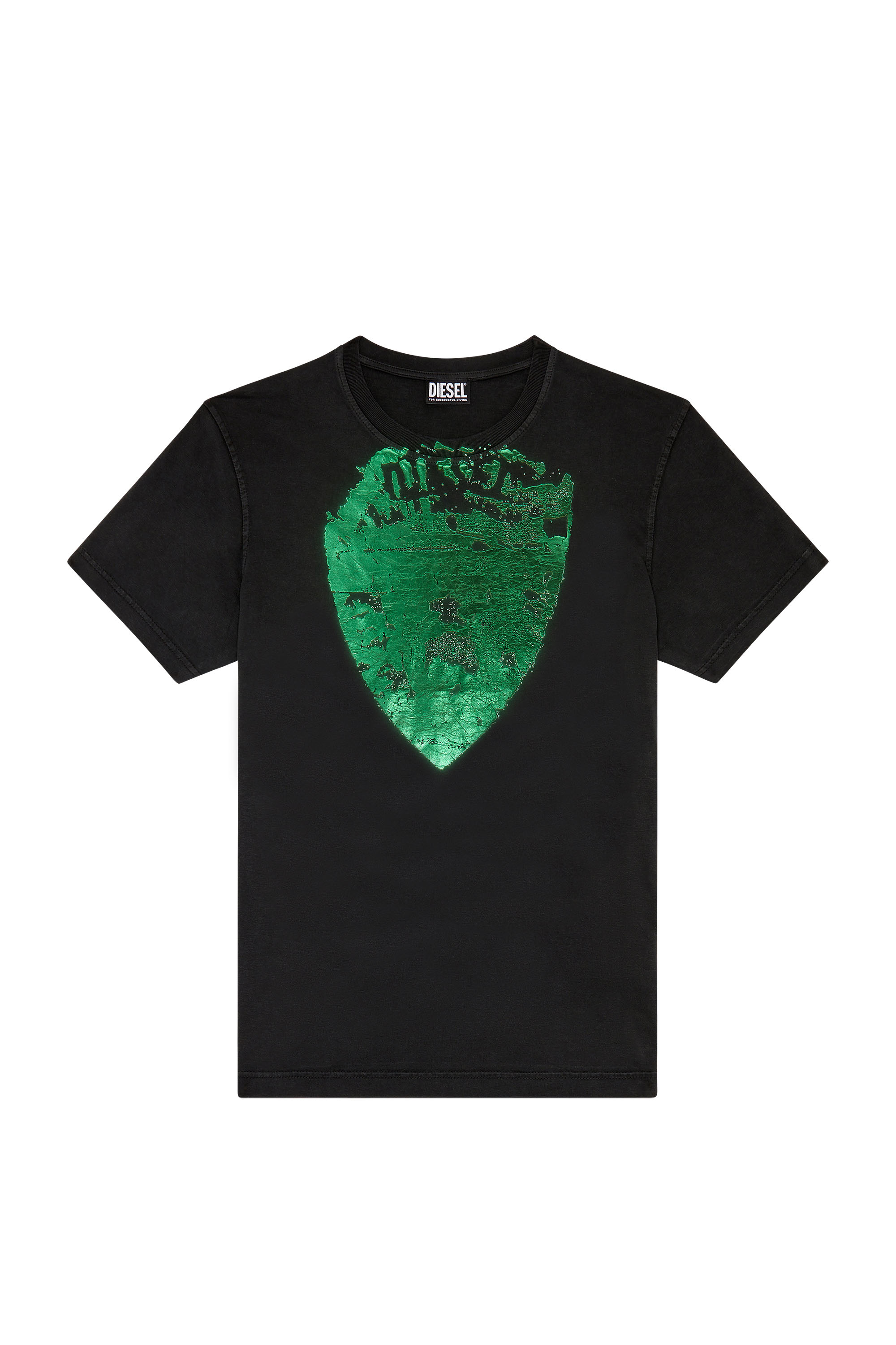 Diesel - T-DIEGOR-G11, Camiseta con estampado metálico de escudo Hombre in Negro - 6