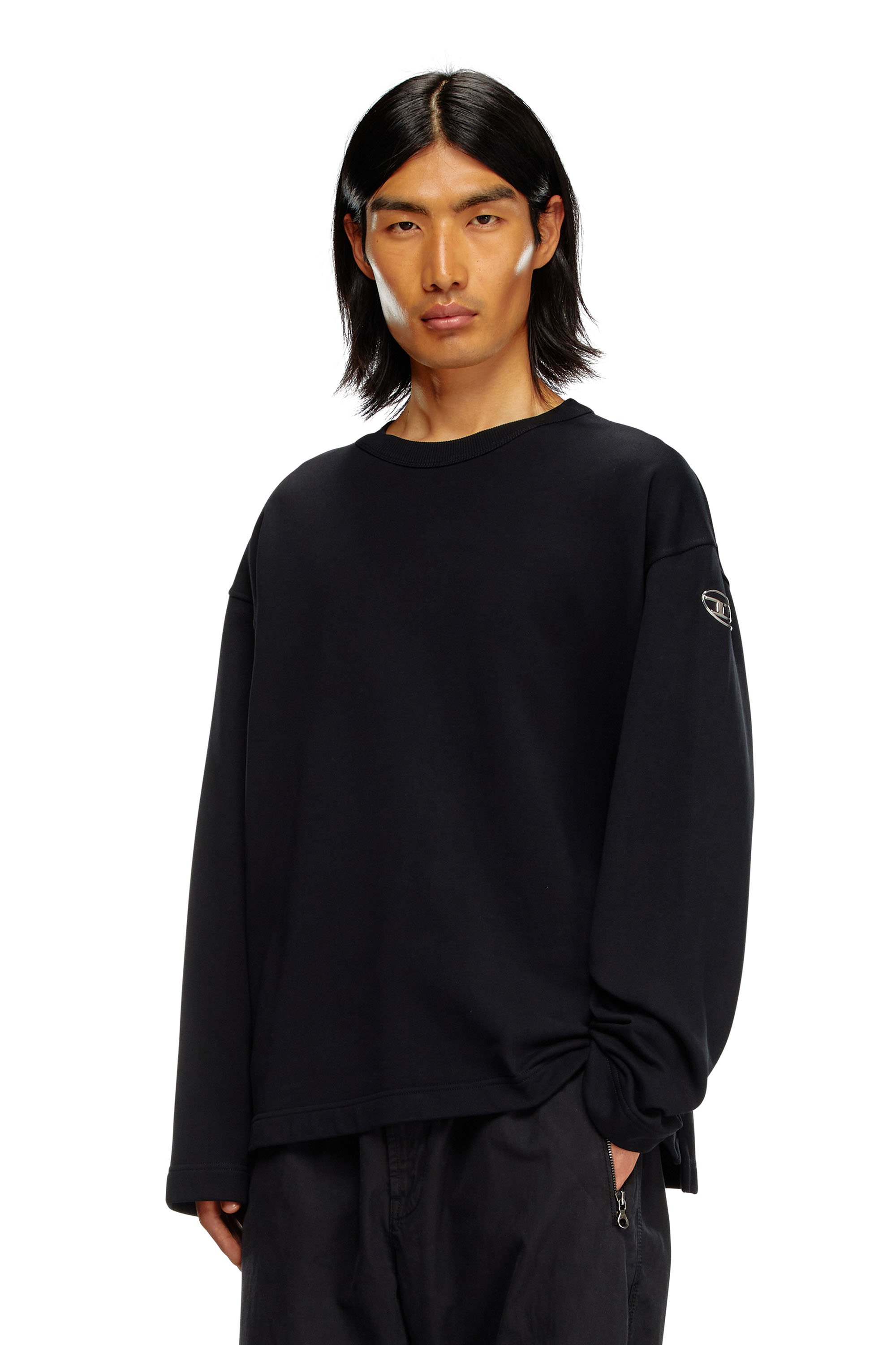 Diesel - S-MACSIS-OD, Man's Oversized sweatshirt with metallic logo in Black - 1